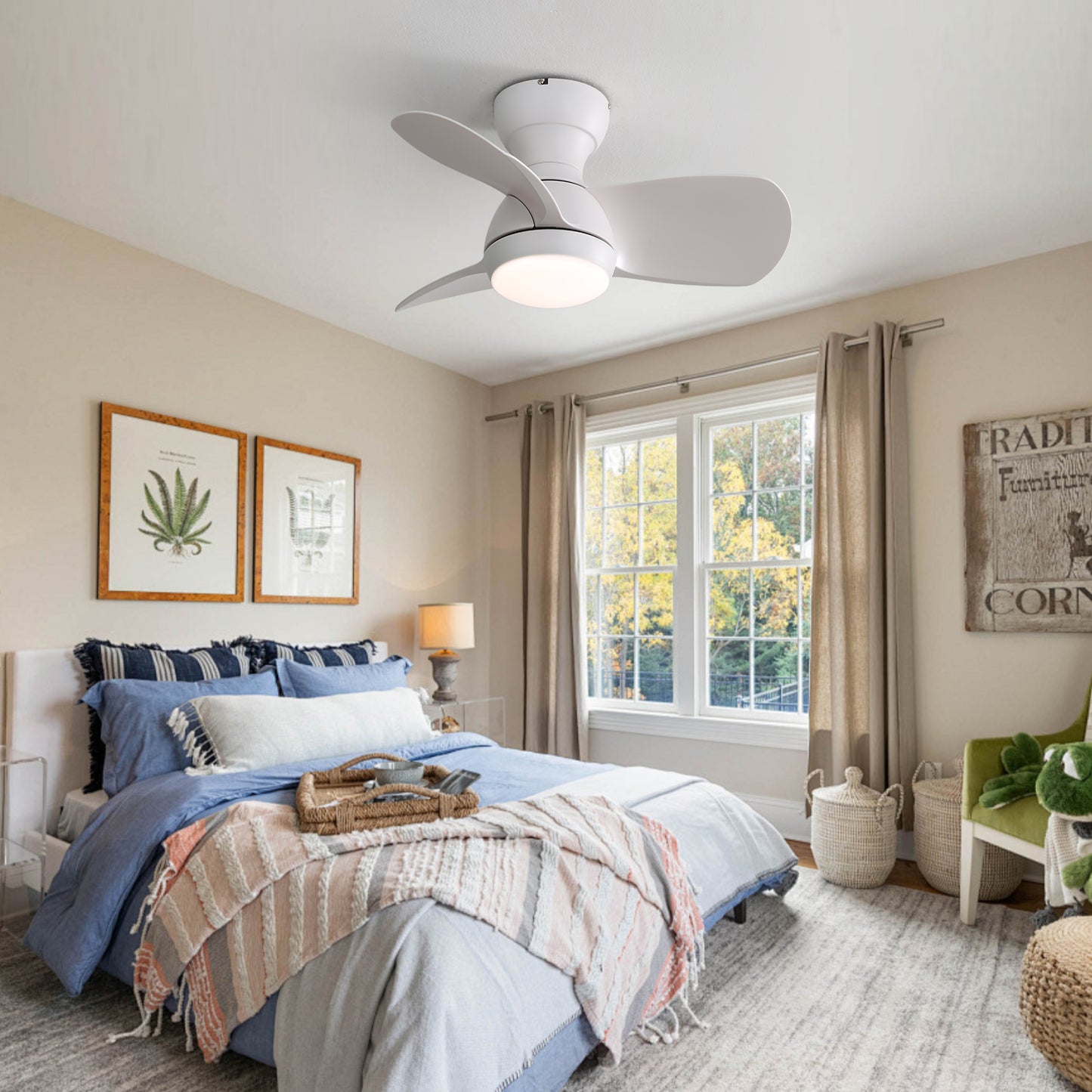 23-Inch Mini LED Ceiling Fan with 3-Color Dimmable Light, 3 ABS Blades, DC Motor, Remote Control for Bedroom