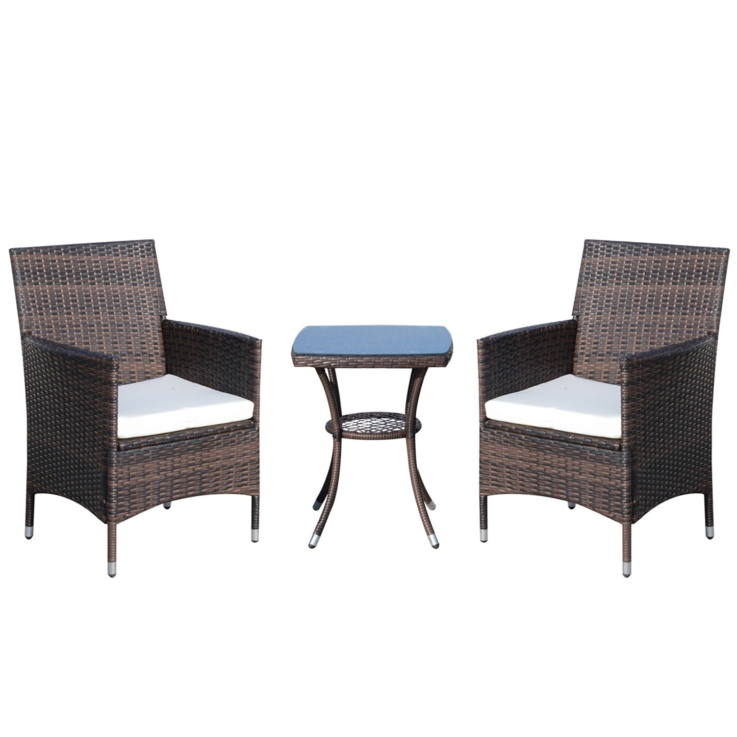 Balcony furniture set, foldable rattan set with seat cushions, brown, 60 x 58.5 x 89.5 cm, for garden and balcony