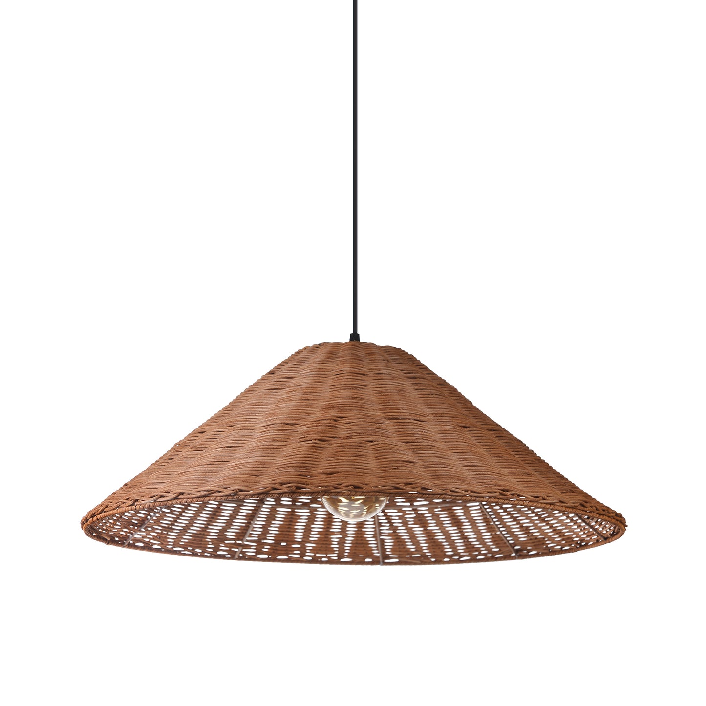 (Q) 23.6 Inch Hand Woven Rattan Pendant Light, Farmhouse Retro Style Umbrella Shaped Rattan Pendant Light, Suitable For Bedroom Craft Rooms