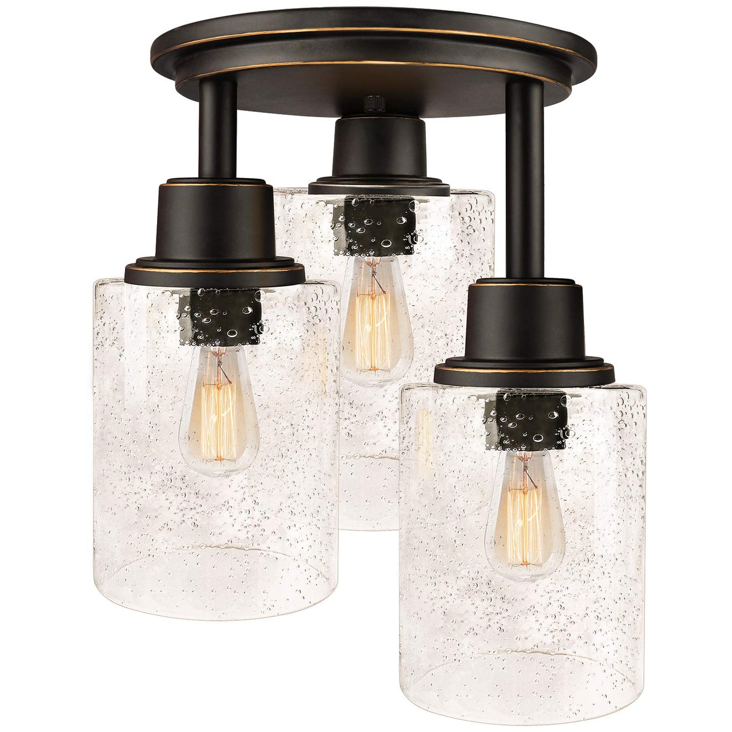(Y)Semi Recessed Ceiling Lights, 3 Lights Near Ceiling Fixture, Matte Black Kitchen Light Fixture With Clear Glass Shade, Hallway Light Fixture Ceiling Mount Foyer Entrance Way