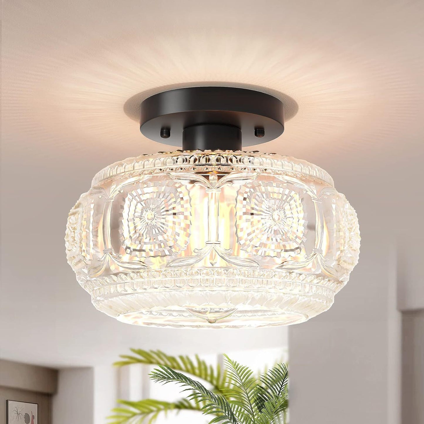 (Y)Semi recessed ceiling light, glass ceiling light fixture, gold modern lighting suitable for hallway kitchen bedroom, bulb not included
