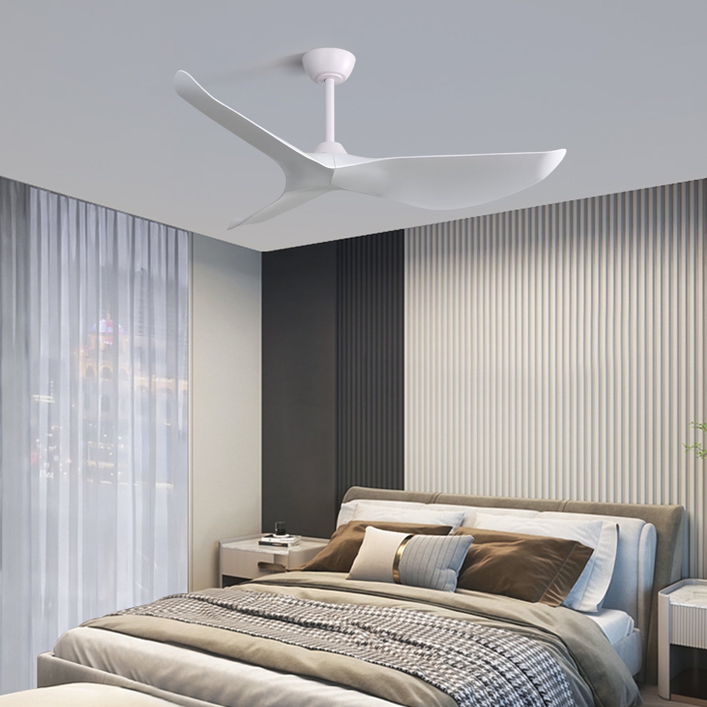 52" Indoor Ceiling Fan with 6-Speed Remote, 3 ABS Blades, Reversible DC Motor, White, Perfect for Living Room