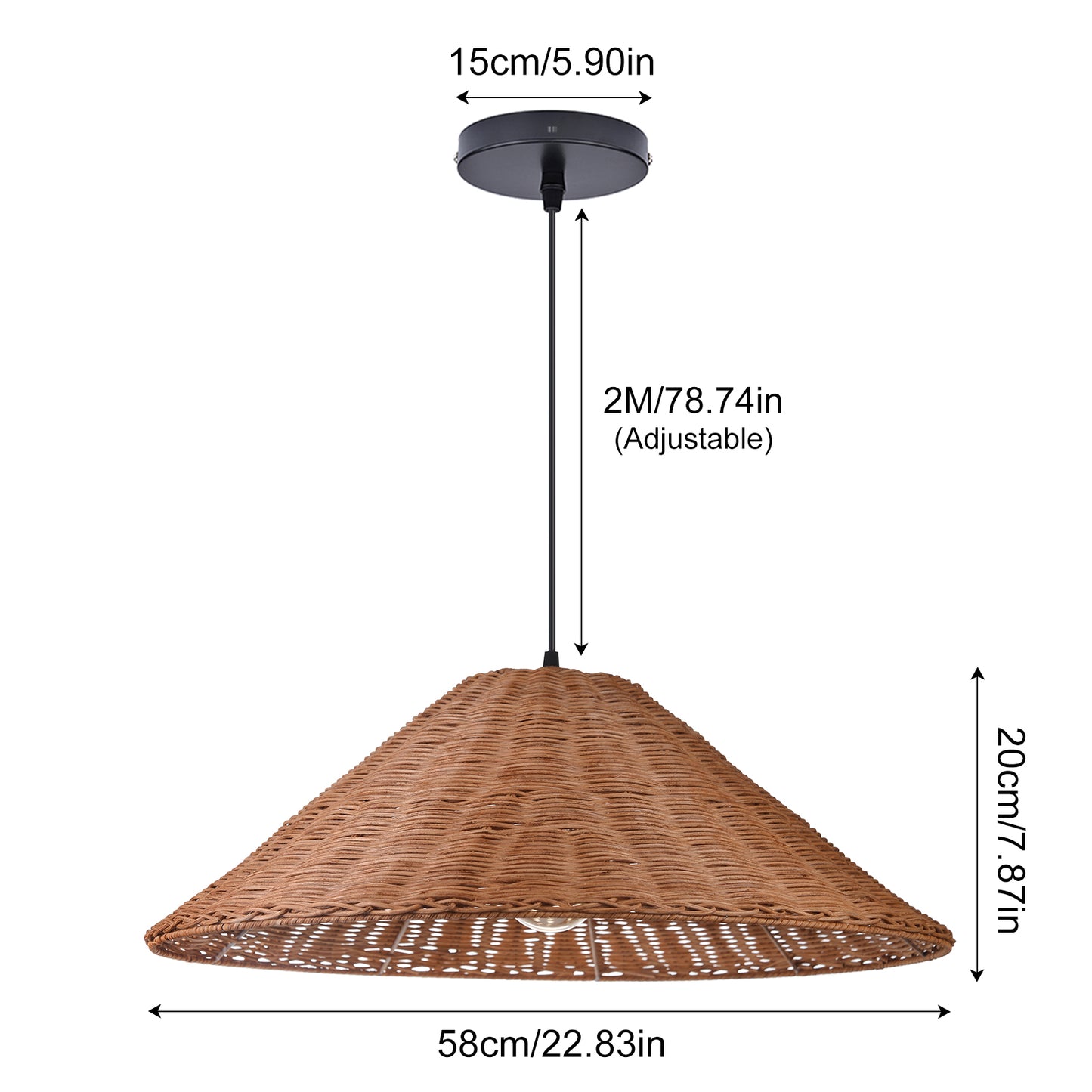 (Q) 23.6 Inch Hand Woven Rattan Pendant Light, Farmhouse Retro Style Umbrella Shaped Rattan Pendant Light, Suitable For Bedroom Craft Rooms