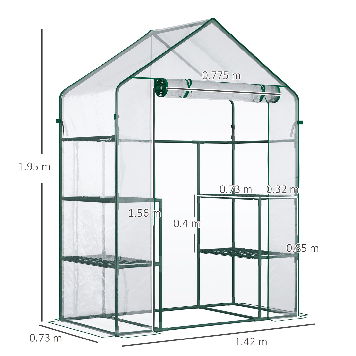 Plastic greenhouse Walk-in tomato greenhouse 142x73x195cm with 6 shelves, transparent for garden & plants