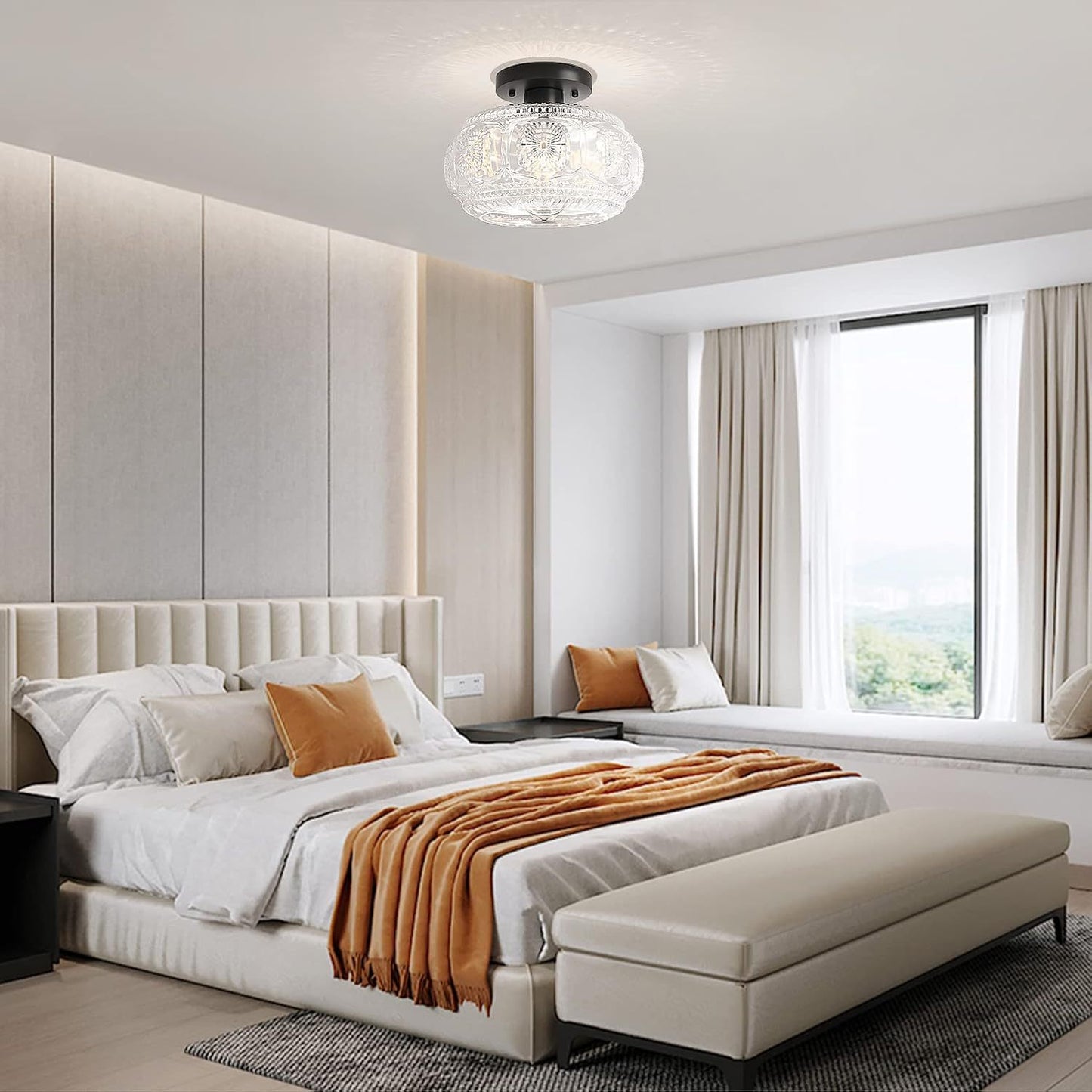 (Y)Semi recessed ceiling light, glass ceiling light fixture, gold modern lighting suitable for hallway kitchen bedroom, bulb not included