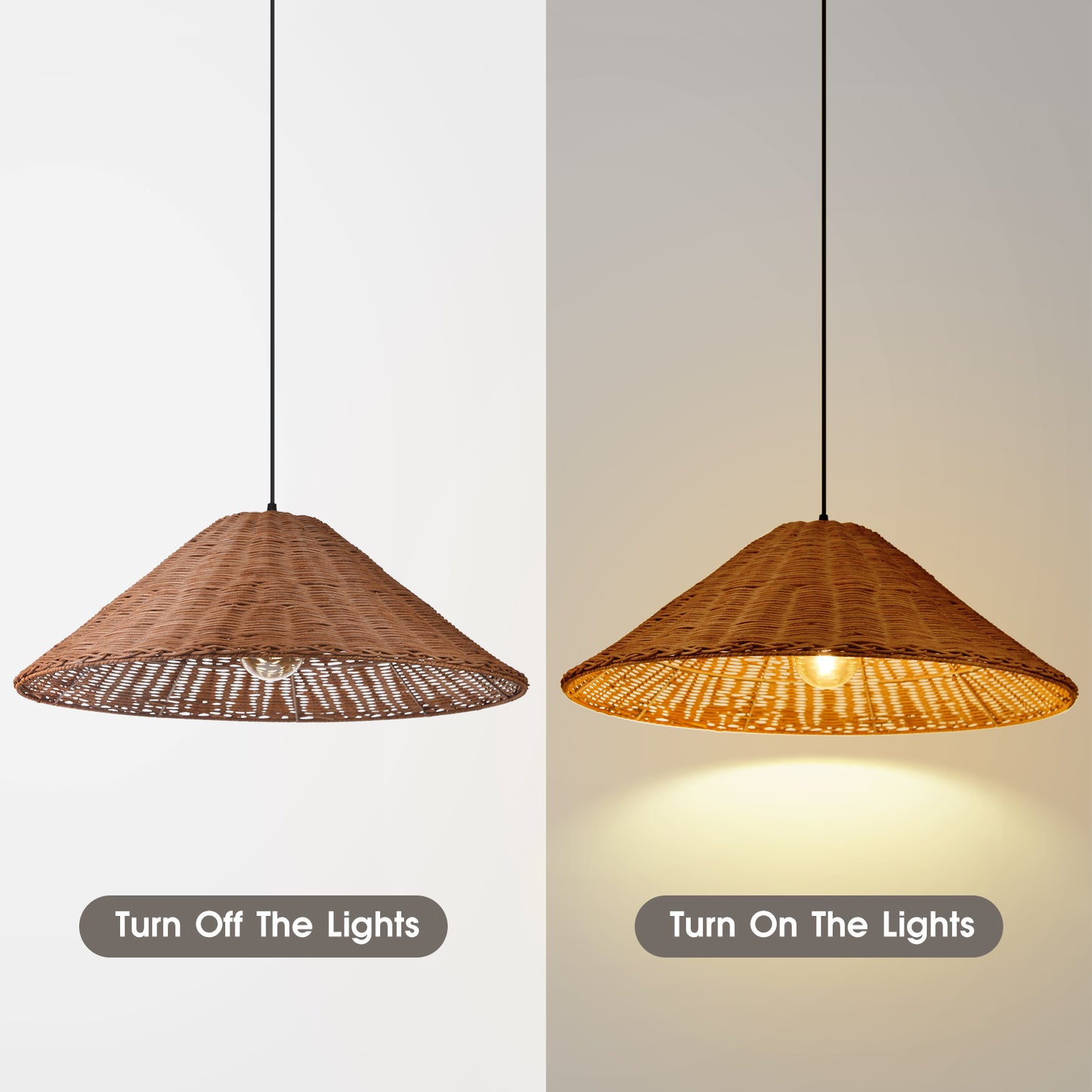 (Q) 23.6 Inch Hand Woven Rattan Pendant Light, Farmhouse Retro Style Umbrella Shaped Rattan Pendant Light, Suitable For Bedroom Craft Rooms