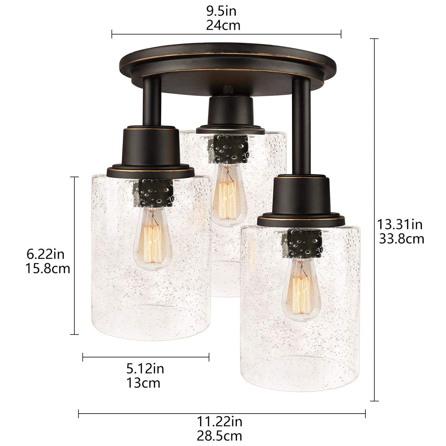 (Y)Semi Recessed Ceiling Lights, 3 Lights Near Ceiling Fixture, Matte Black Kitchen Light Fixture With Clear Glass Shade, Hallway Light Fixture Ceiling Mount Foyer Entrance Way