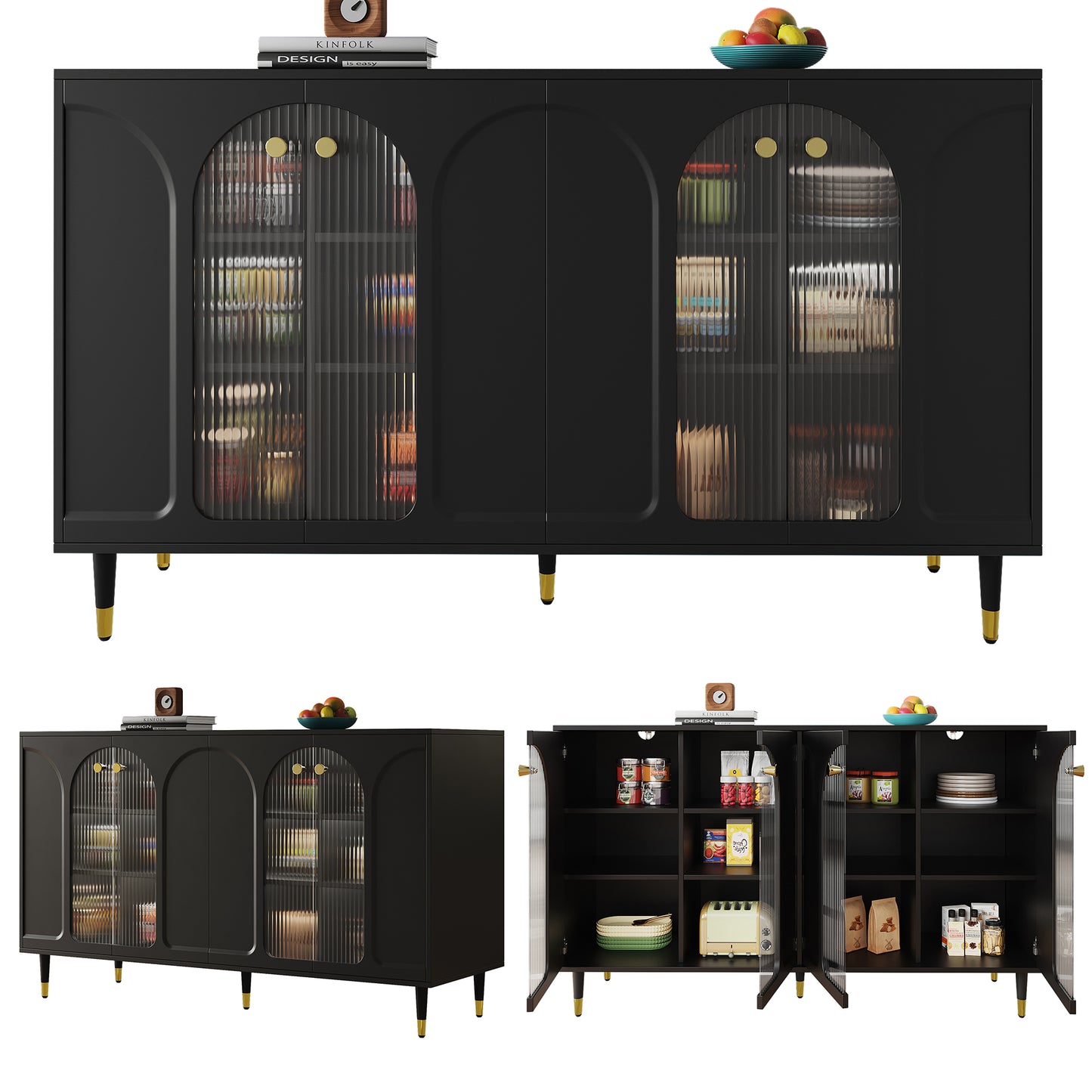 Modern and Simple Black Sideboard with Changhong Glass Door (140 x 40 x 85 cm)