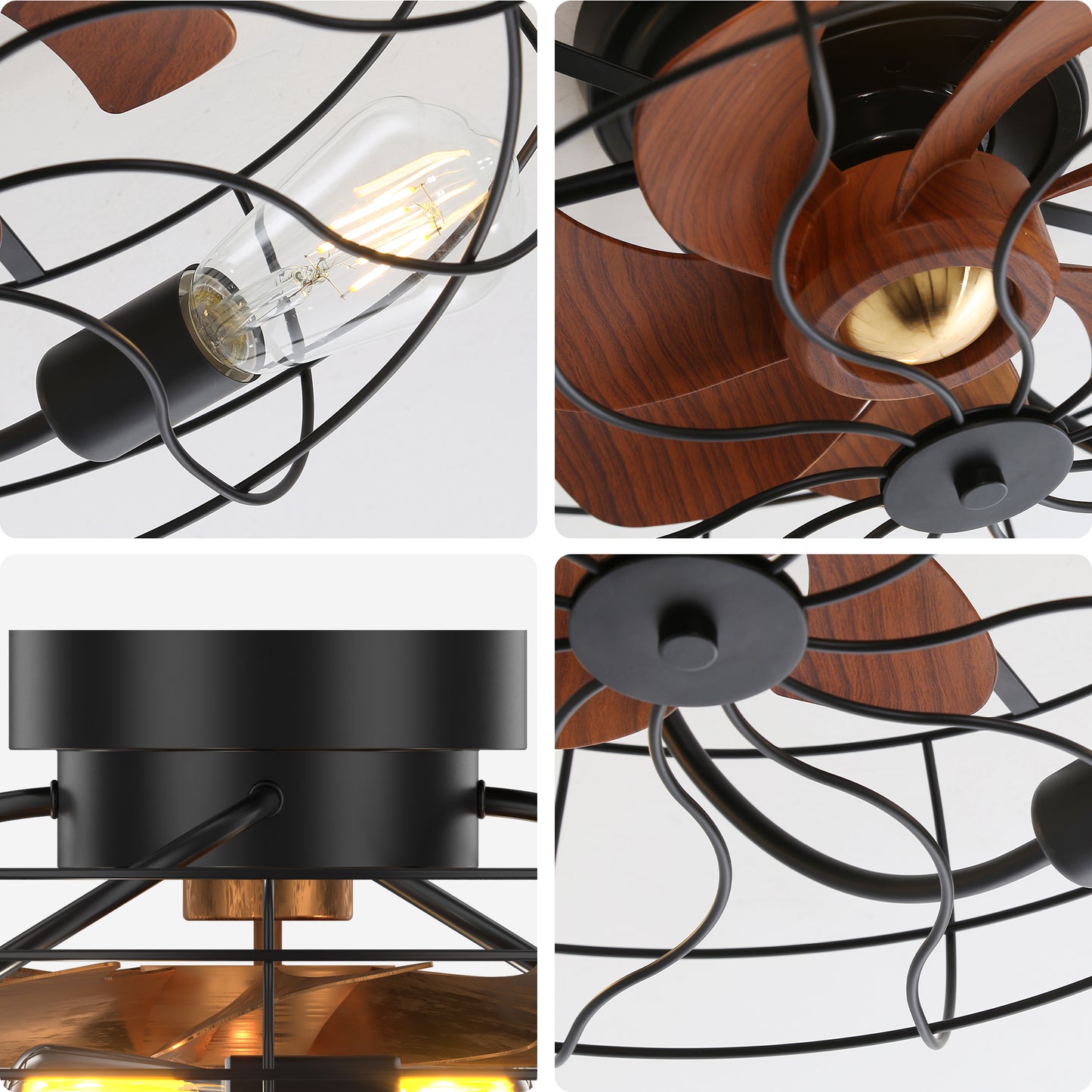 Indoor Low Profile 20 Inch Industrial 7 Blades Remote Control Ceiling Fan with Bulb Light