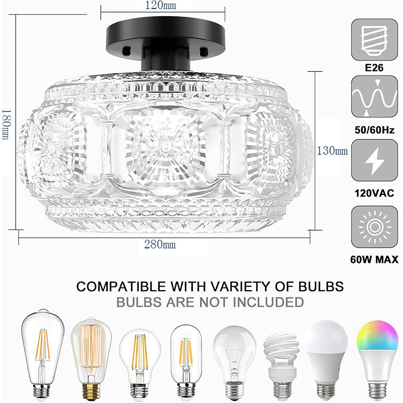(Y)Semi recessed ceiling light, glass ceiling light fixture, gold modern lighting suitable for hallway kitchen bedroom, bulb not included