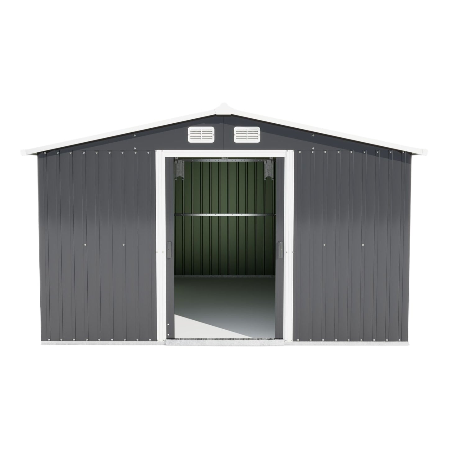 Gray Large Metal Tool Shed with Sloping Roof and Lockable Door, 334x313x202cm for Garden, Terrace, Lawn, and Carport