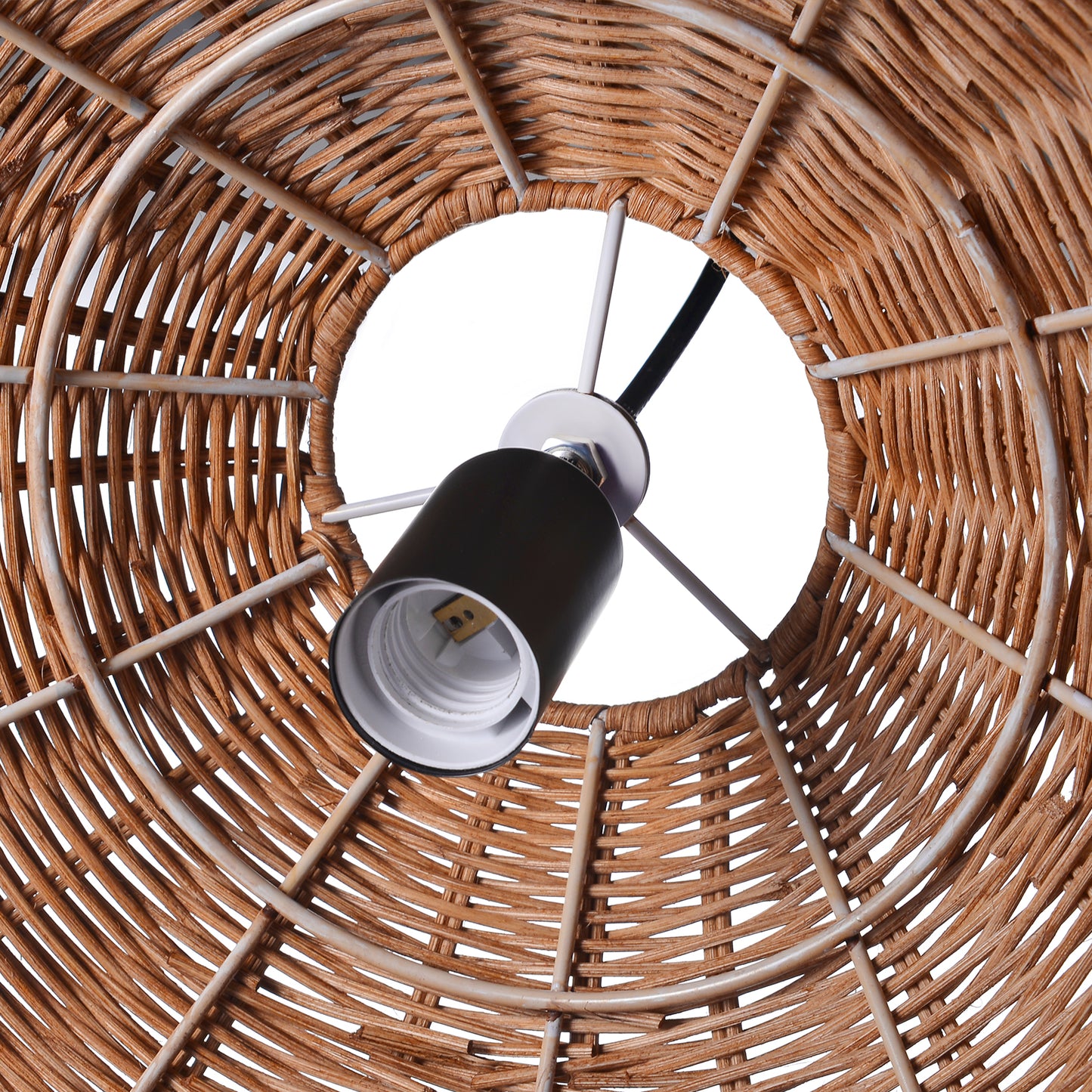 (Q) 23.6 Inch Hand Woven Rattan Pendant Light, Farmhouse Retro Style Umbrella Shaped Rattan Pendant Light, Suitable For Bedroom Craft Rooms