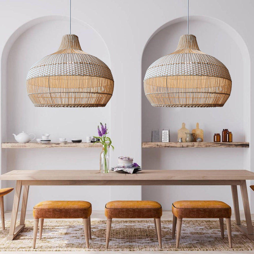 Handwoven Rattan Pendant Lighting Kitchen Island Tropical Vine Light Fixture