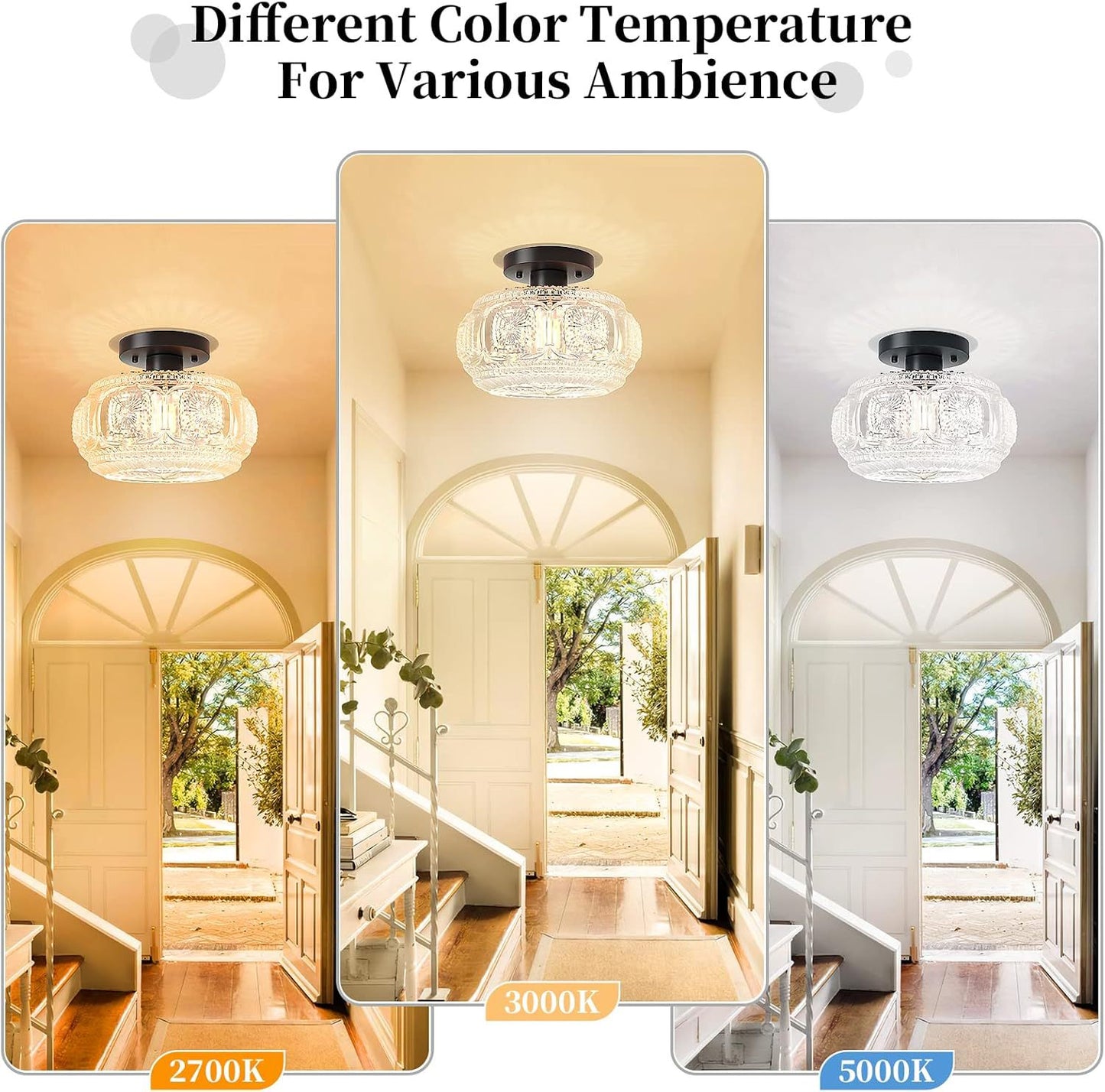 (Y)Semi recessed ceiling light, glass ceiling light fixture, gold modern lighting suitable for hallway kitchen bedroom, bulb not included
