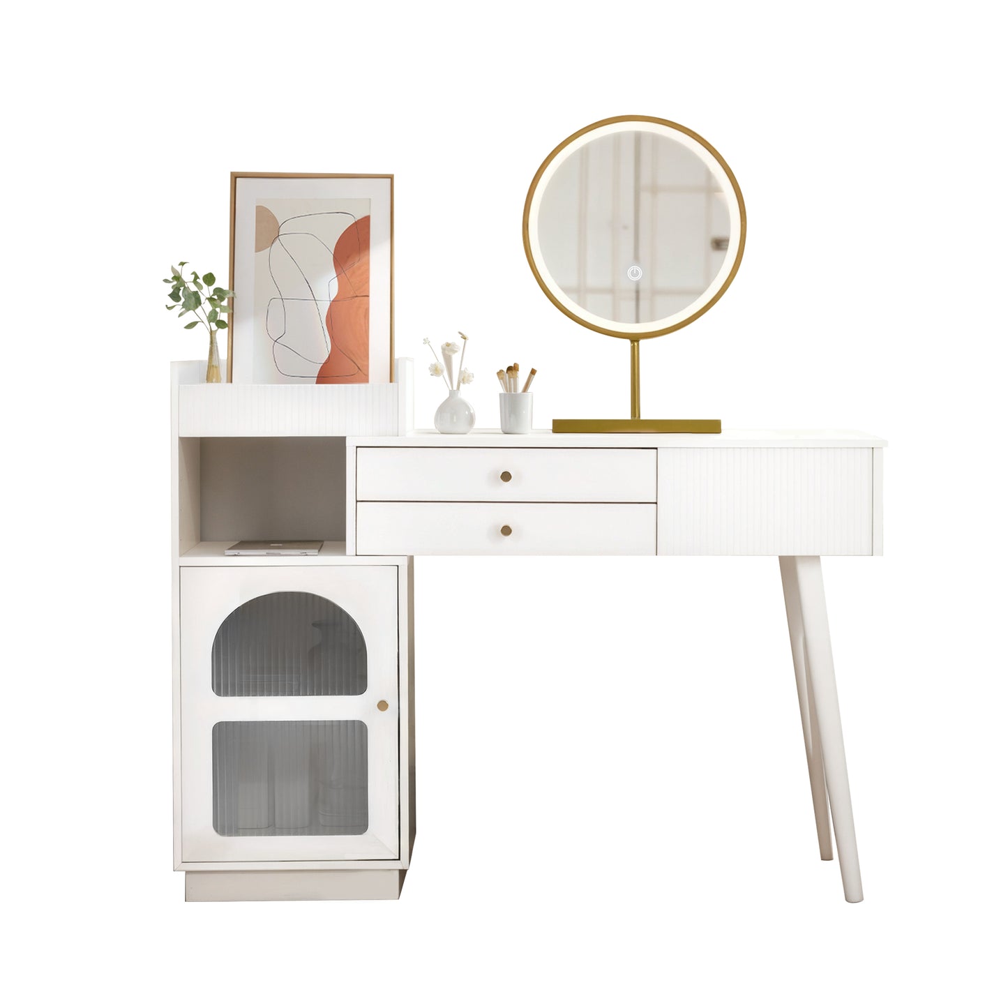 Elegant Vanity Table Set with 3-Color LED Mirror, 3-Drawer Wooden Dressing Table - 120x90x40 cm