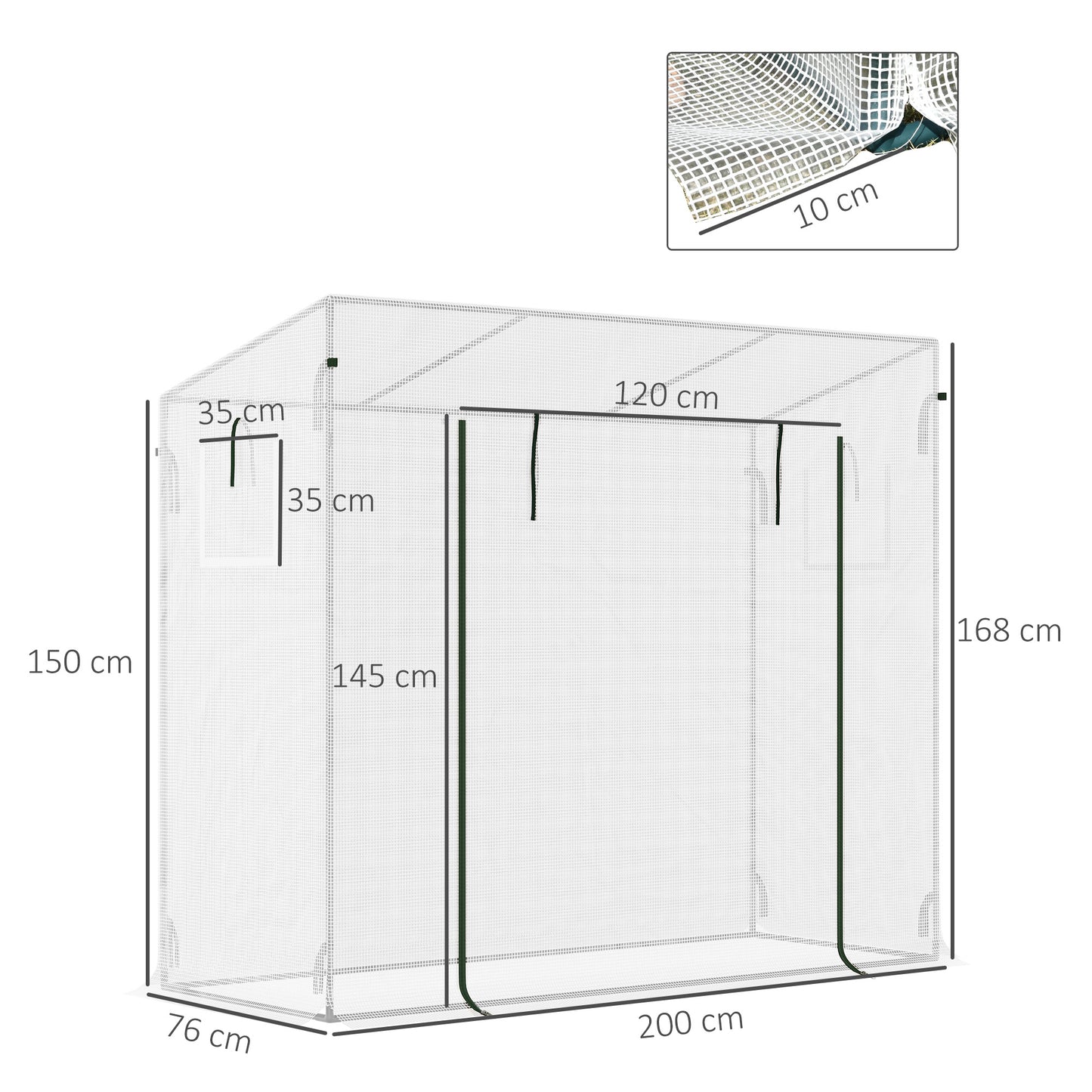 Greenhouse film greenhouse 200x68x196cm with roller door & side windows, windproof, steel & PE, ideal for garden plants
