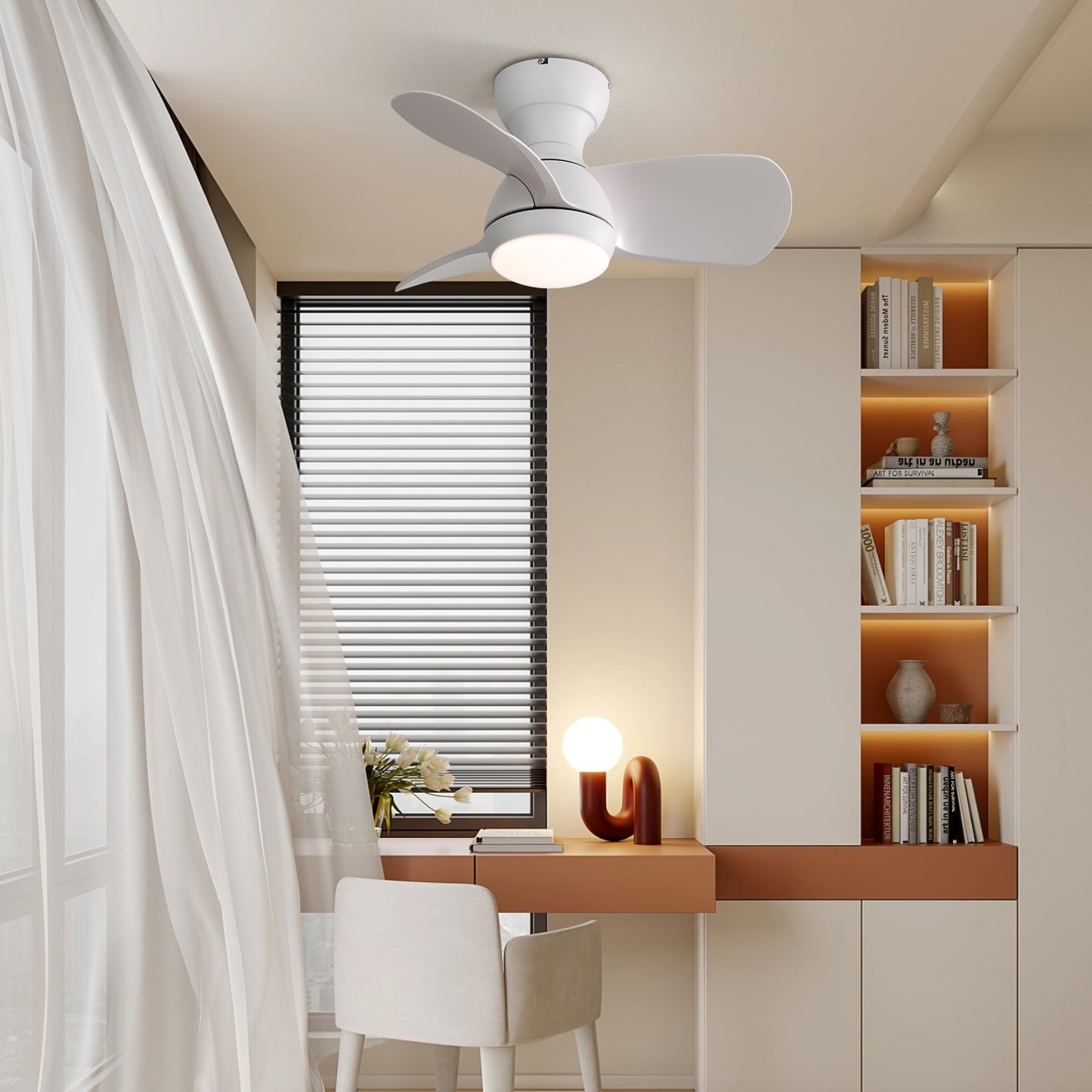 23-Inch Mini LED Ceiling Fan with 3-Color Dimmable Light, 3 ABS Blades, DC Motor, Remote Control for Bedroom