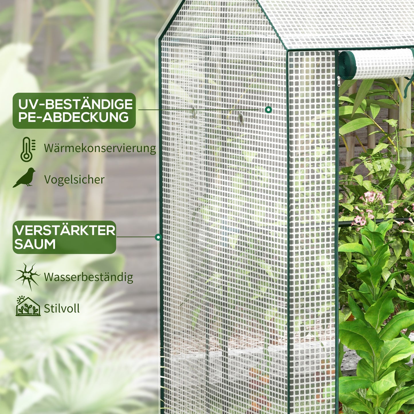 Double door plastic greenhouse, white windproof tomato house, 100x80x150cm, suitable for garden and balcony