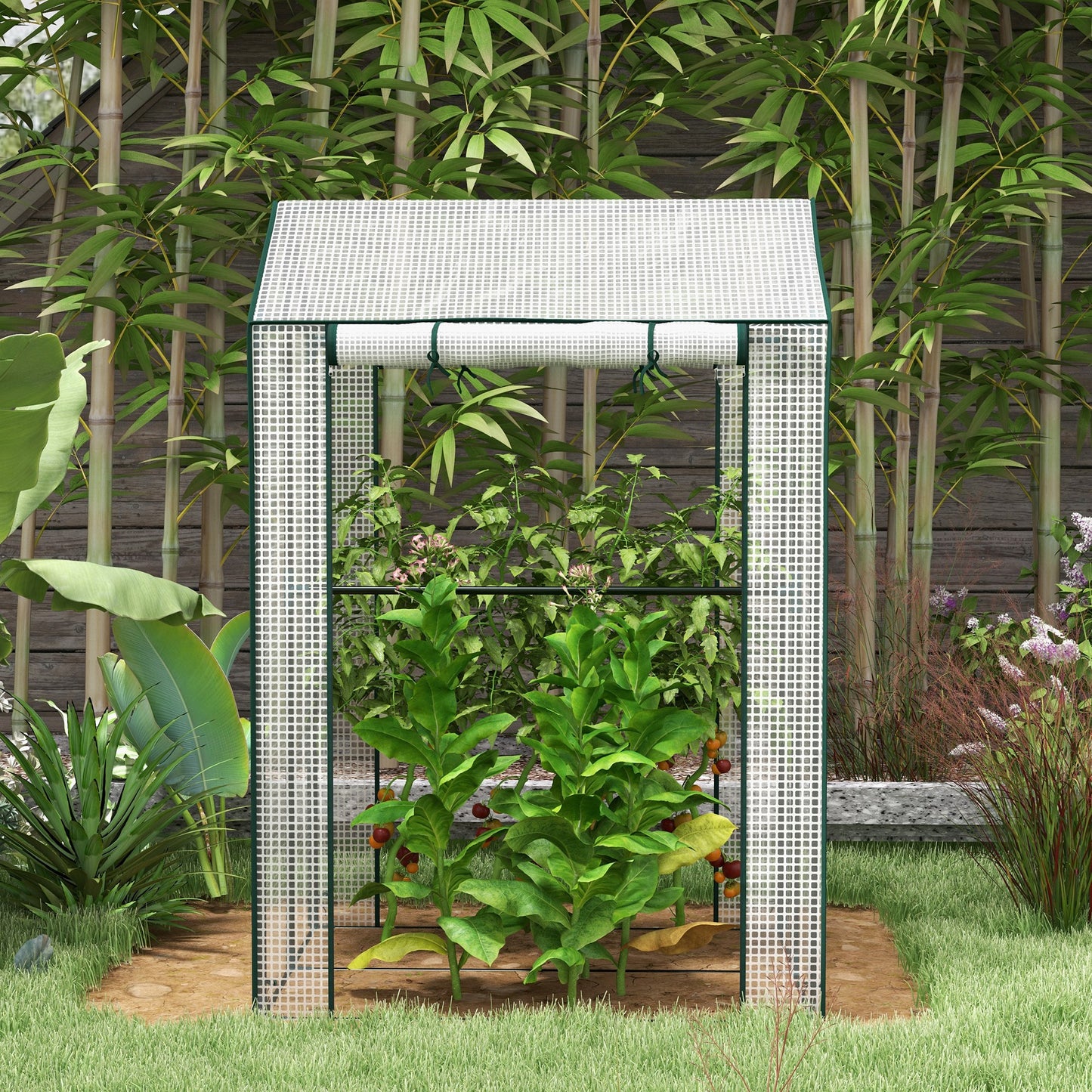 Double door plastic greenhouse, white windproof tomato house, 100x80x150cm, suitable for garden and balcony