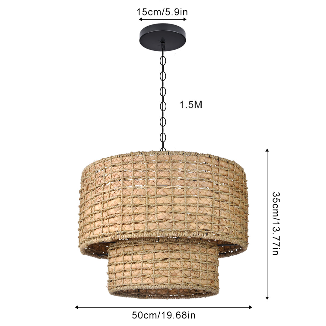 (M)ARTURESTHOME Pendant Light Fixture Rattan Drum Shade Chandelier For Living Room