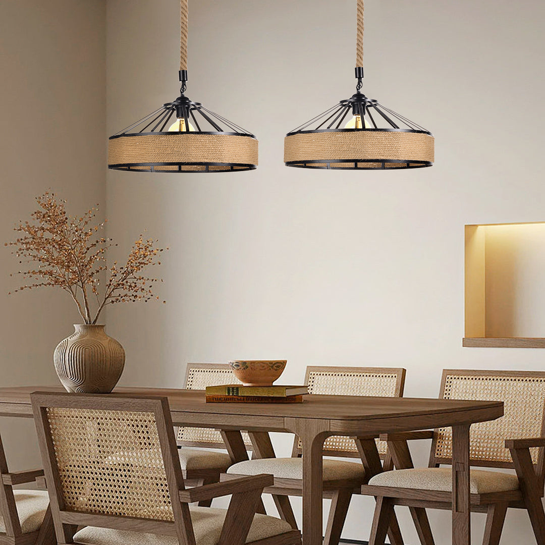 (Q)Creative Rope Vine Yurt Lampshade Pendant Light, Industrial Retro Vine Lamp Pendant Light, Suitable for Kitchen Islands and Living Rooms