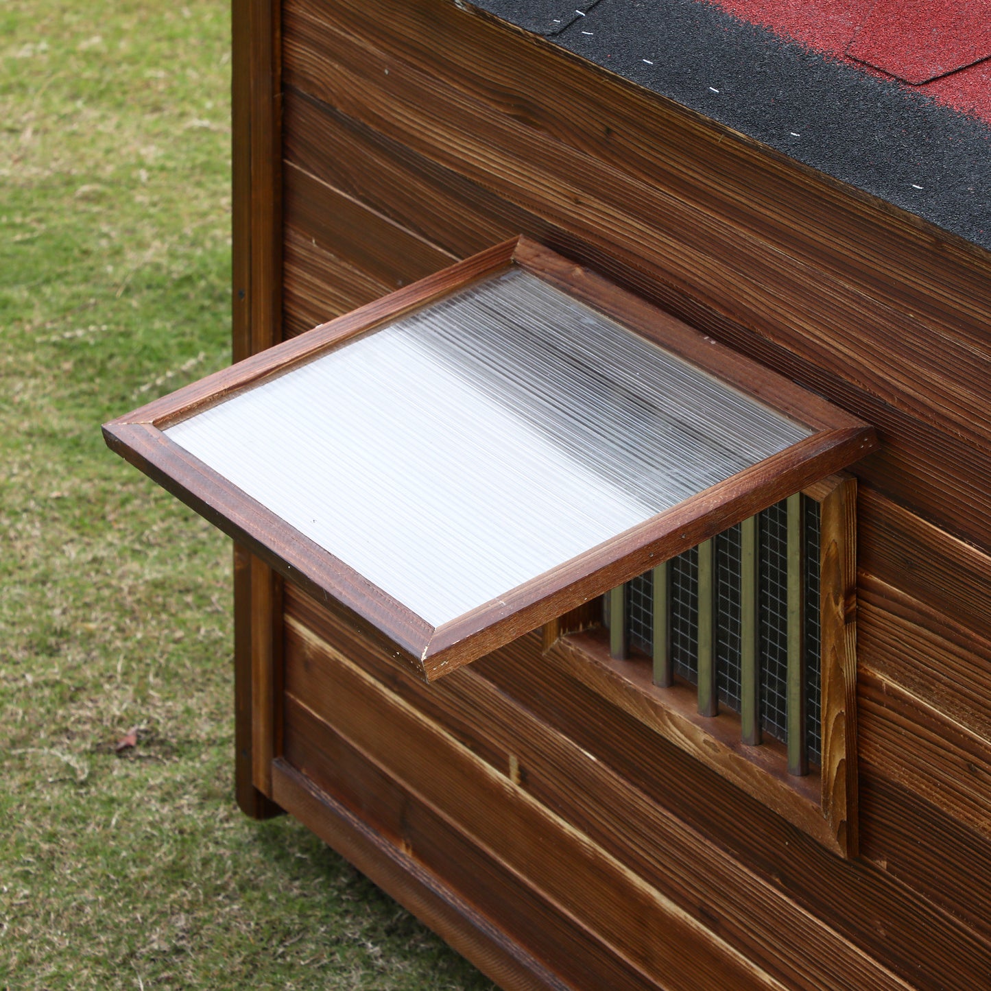 Outdoor Dog House Weatherproof with Window, Pine Wood Dog House with Elevated Floor for Large Dogs, Extra Large Dog House with Waterproof Roof