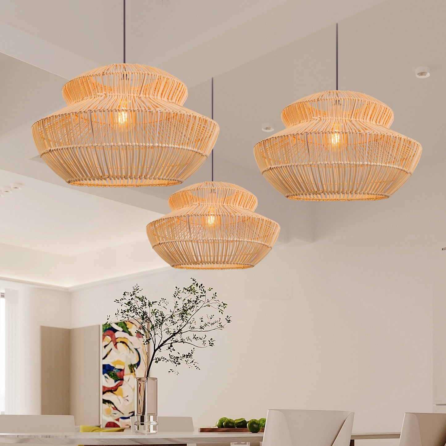 (Q)Handmade Rattan Pendant Light,,Rustic Style Rattan Pendant Light,Rattan Dome Decoration,Suitable for Living Room,Dining Room,Coffee Shop