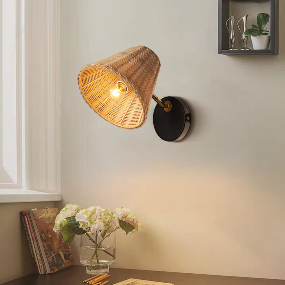 (M)Rattan Wall Lamp Lantern Wall Sconces Wicker Lamp Hand Woven Rattan Wall Light Farmhouse Rustic Boho Sconces Wall Lighting for Living Room Bedroom