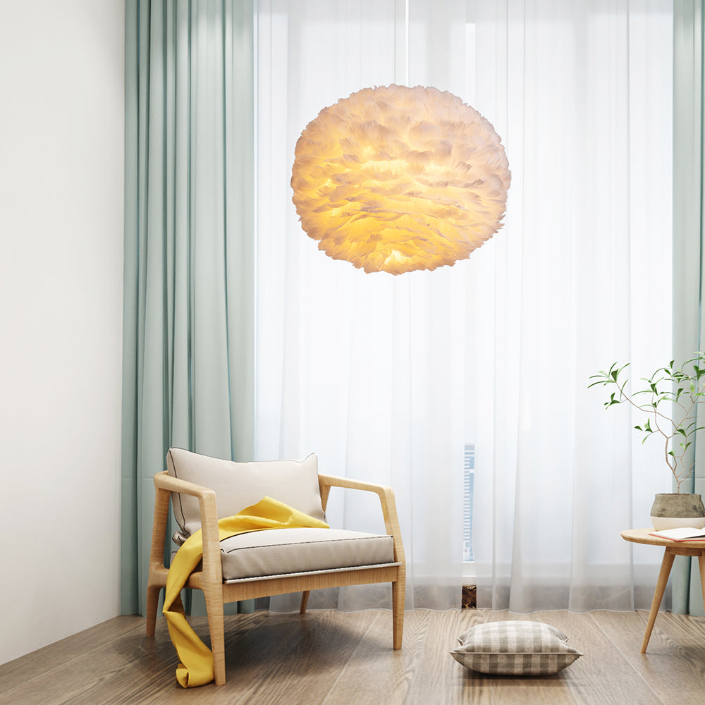 (M)Pendant Light Globe White Feather Chandelier E27 for Children's Bedroom Living Room