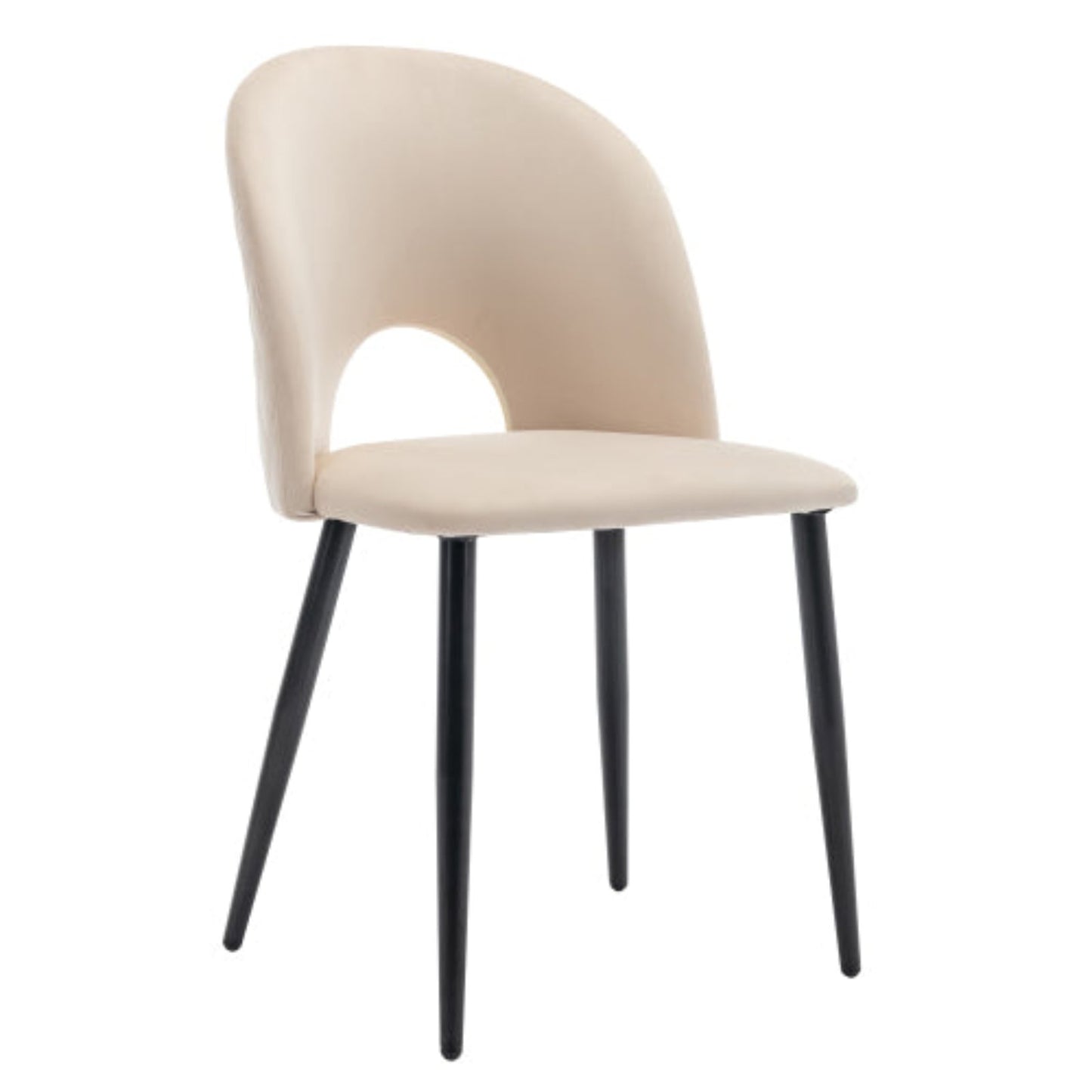 Beige Velvet Dining Chairs,Upholstered, Metal Frame, Adjustable Feet, Diamond Back-Set of 2