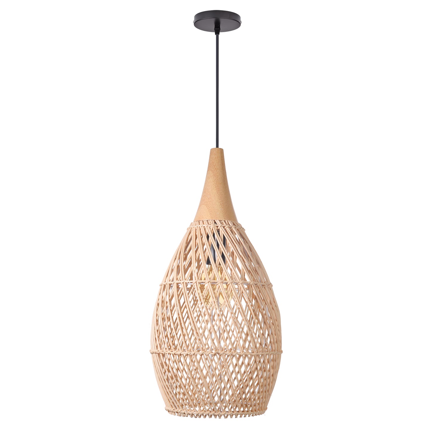 (Q) Handmade Rattan Pendant Light, Modern Minimalist Style Teardrop Shaped Lampshade Rattan Pendant Light, Suitable for Bedrooms