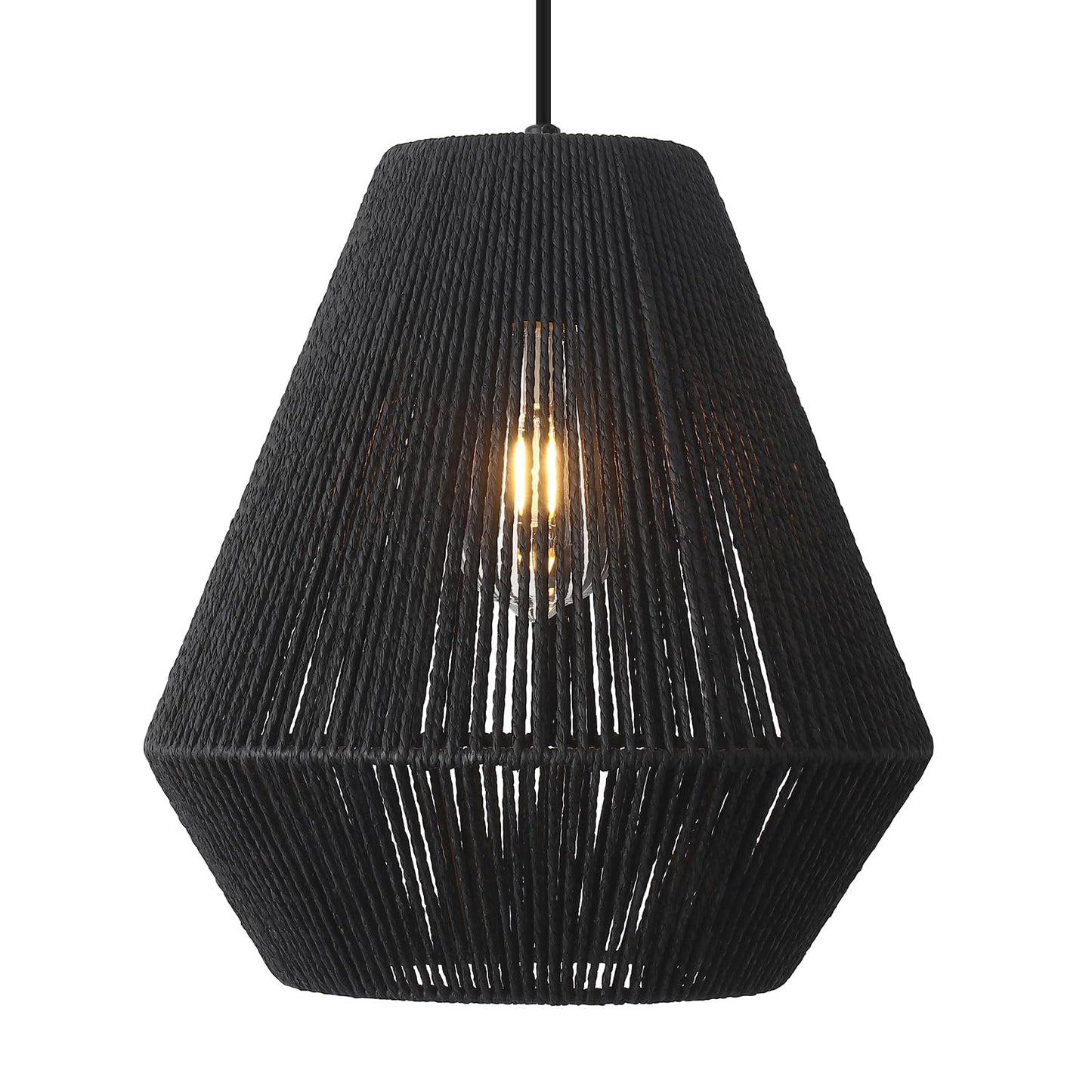 (Y)Rattan Pendant Light 11.8 inch (Approx. 30 cm) Bohemian Pendant Light, Black Hand-Woven Basket Shade, Farmhouse Coastal Pendant Light for Kitchen Island Dining Room Living Room Hallway Foyer