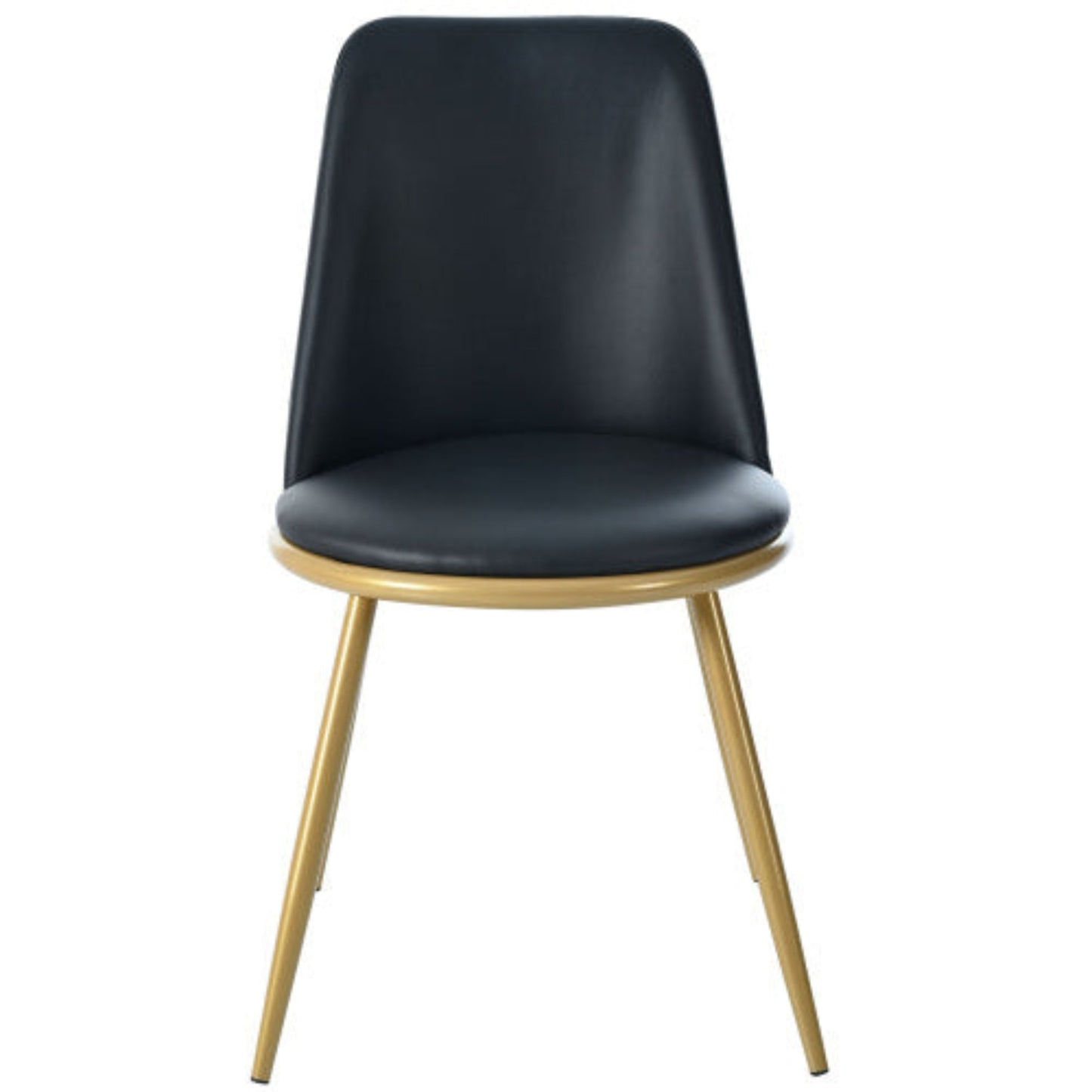 Black PU Leather Dining Chairs,Round Back, Metal Frame, Golden Legs,Set of 2