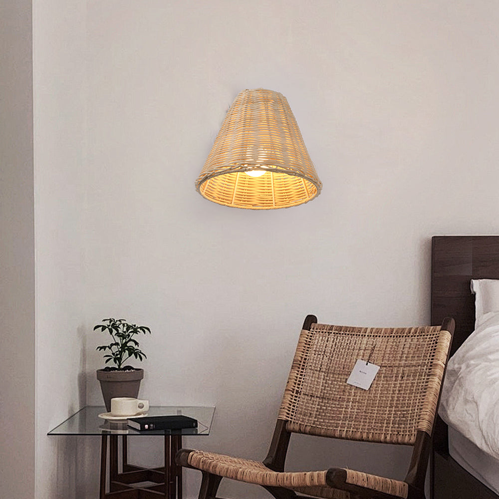 (M)Rattan Wall Lamp Lantern Wall Sconces Wicker Lamp Hand Woven Rattan Wall Light Farmhouse Rustic Boho Sconces Wall Lighting for Living Room Bedroom