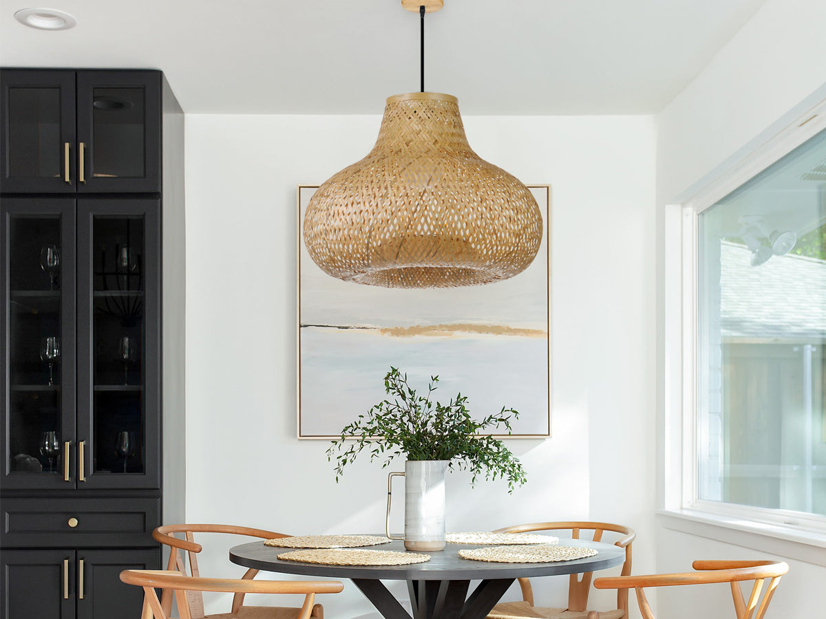 (Q)15.75 Inch Hand Woven Rattan Pendant Light, Bohemian Style Rattan Pendant Light, Suitable for Dining Rooms, Kitchens, Islands, Living Rooms