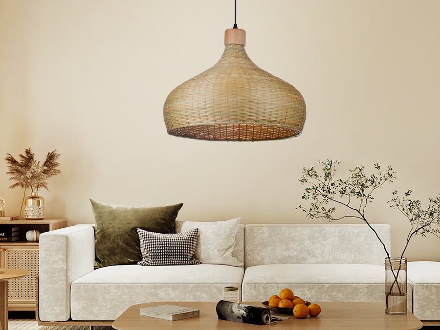(Q)Handmade Bamboo Pendant Light, Modern Minimalist Style Bamboo Cage Pendant Light, Suitable for Living Rooms, Study Rooms, Dining Rooms