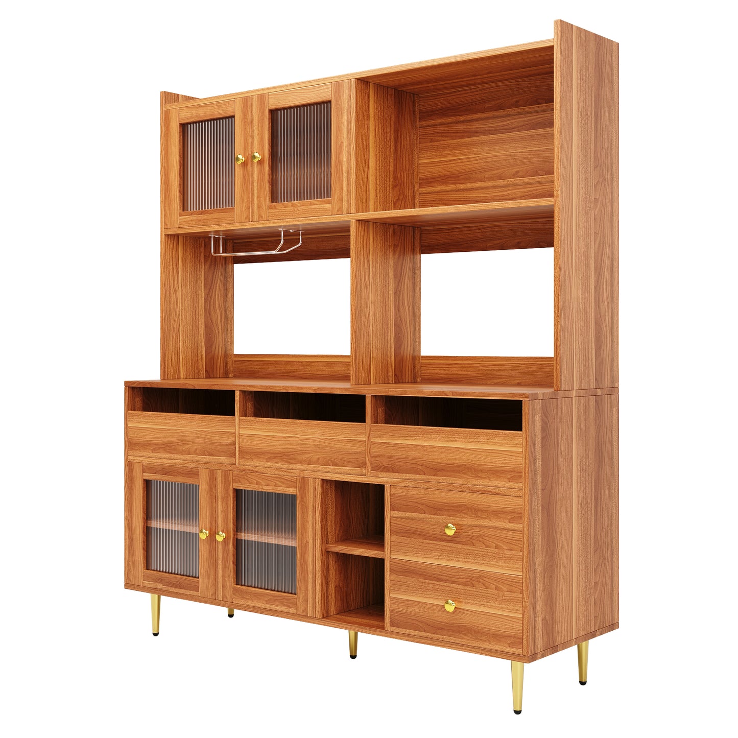 Restaurant Tall Cabinet with Changhong Glass Door, Wine Glass Rack, and Multi-Layer Storage (145x39x171cm)
