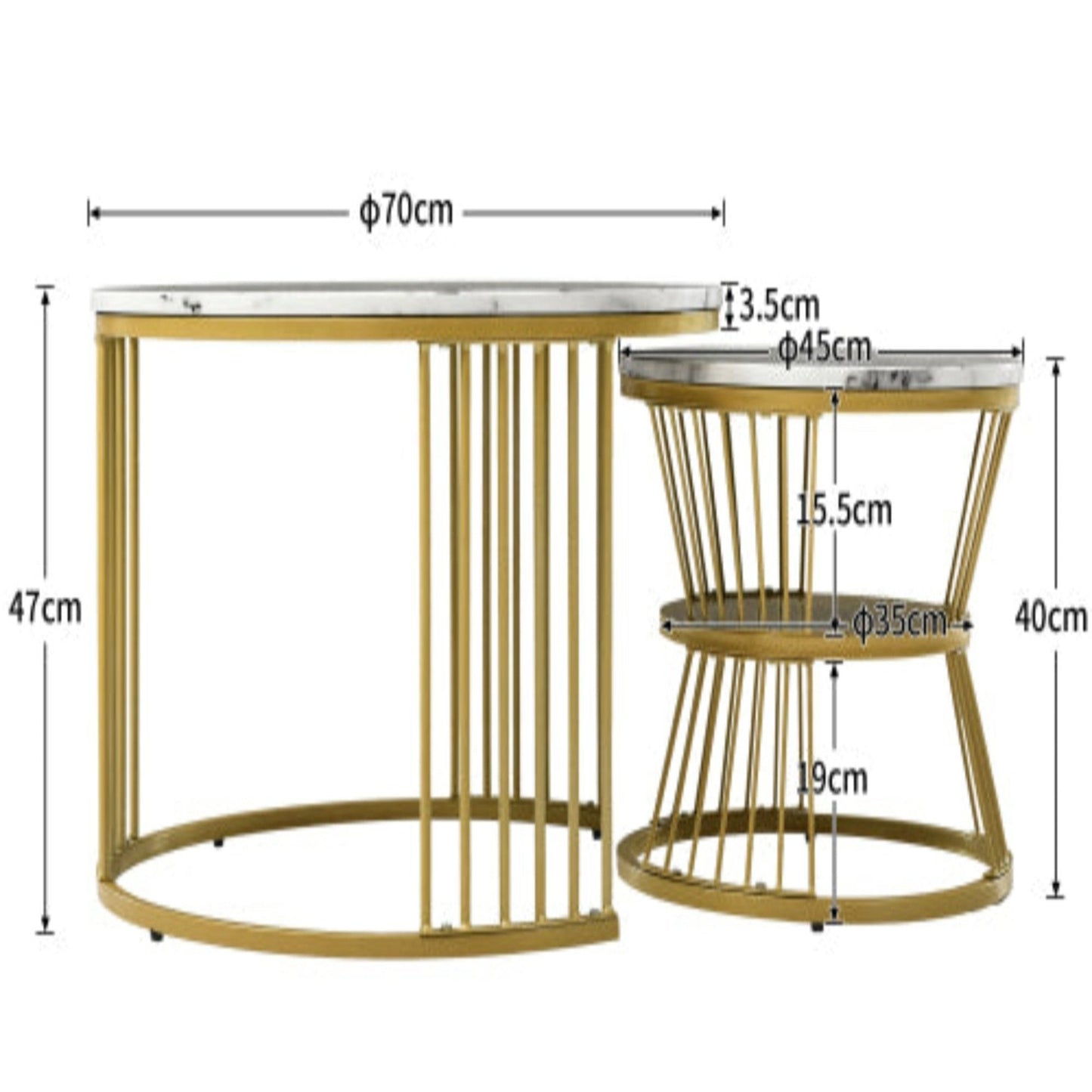 Modern Nesting Coffee Tables-Marble Veneer, Golden Frame, Versatile Side Tables-Set of 2