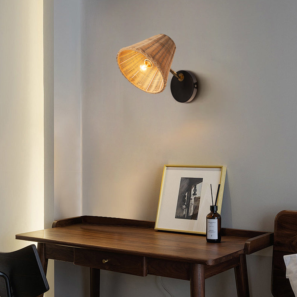 (M)Rattan Wall Lamp Lantern Wall Sconces Wicker Lamp Hand Woven Rattan Wall Light Farmhouse Rustic Boho Sconces Wall Lighting for Living Room Bedroom