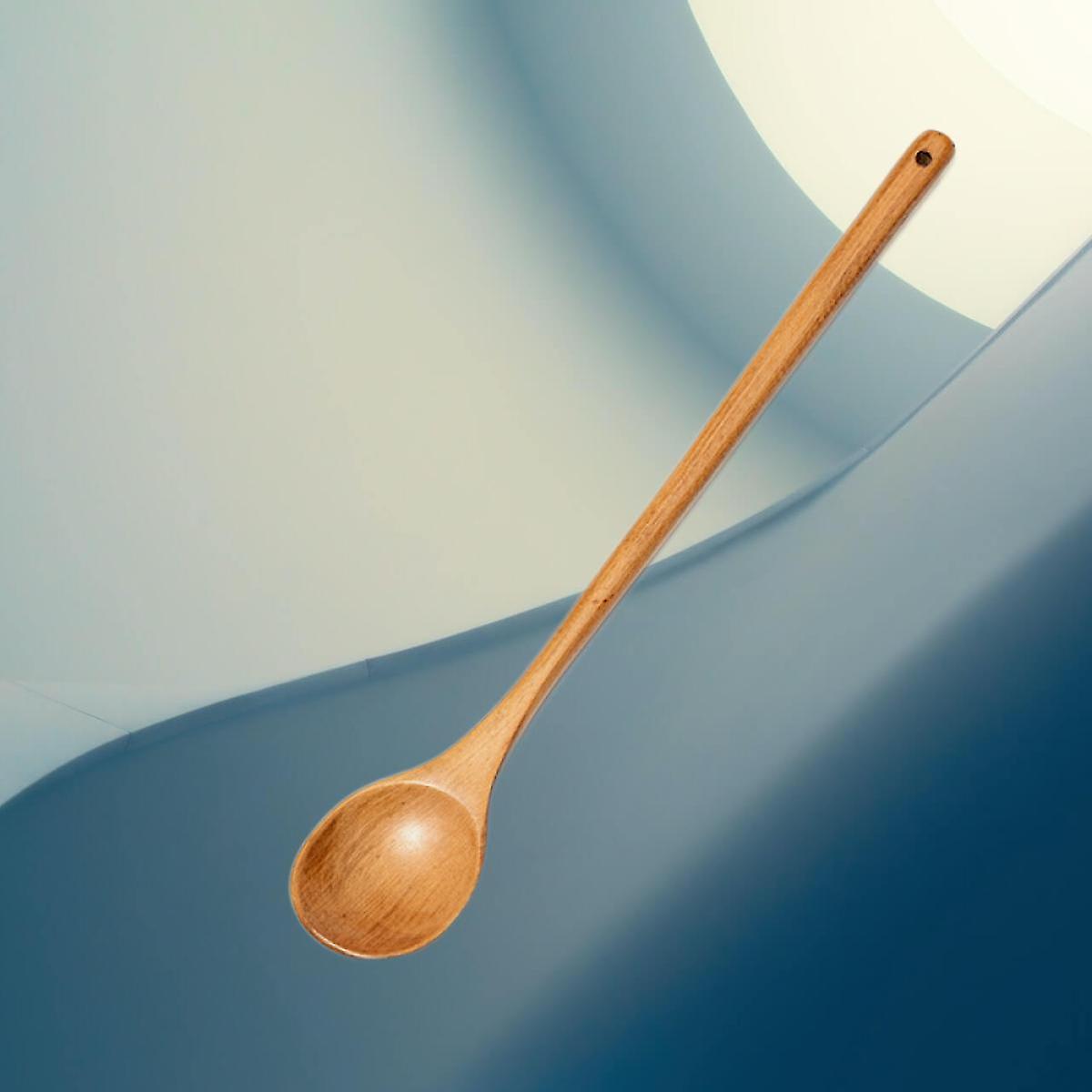 (Y)2Pcs Heavy duty large wooden spoon, long handled cooking spoon with ladle. Non-stick large spoon for stirring, wall decoration.