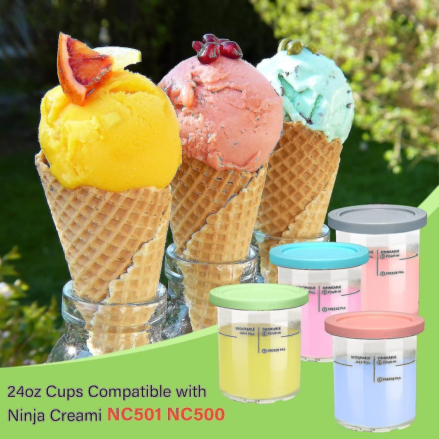 (Y)For Ninja Creami Deluxe Pint Glasses and Lids, 4 Replacement Pint Glasses and Lids for Ninja Nc501 Nc500 Series Ice Cream Makers