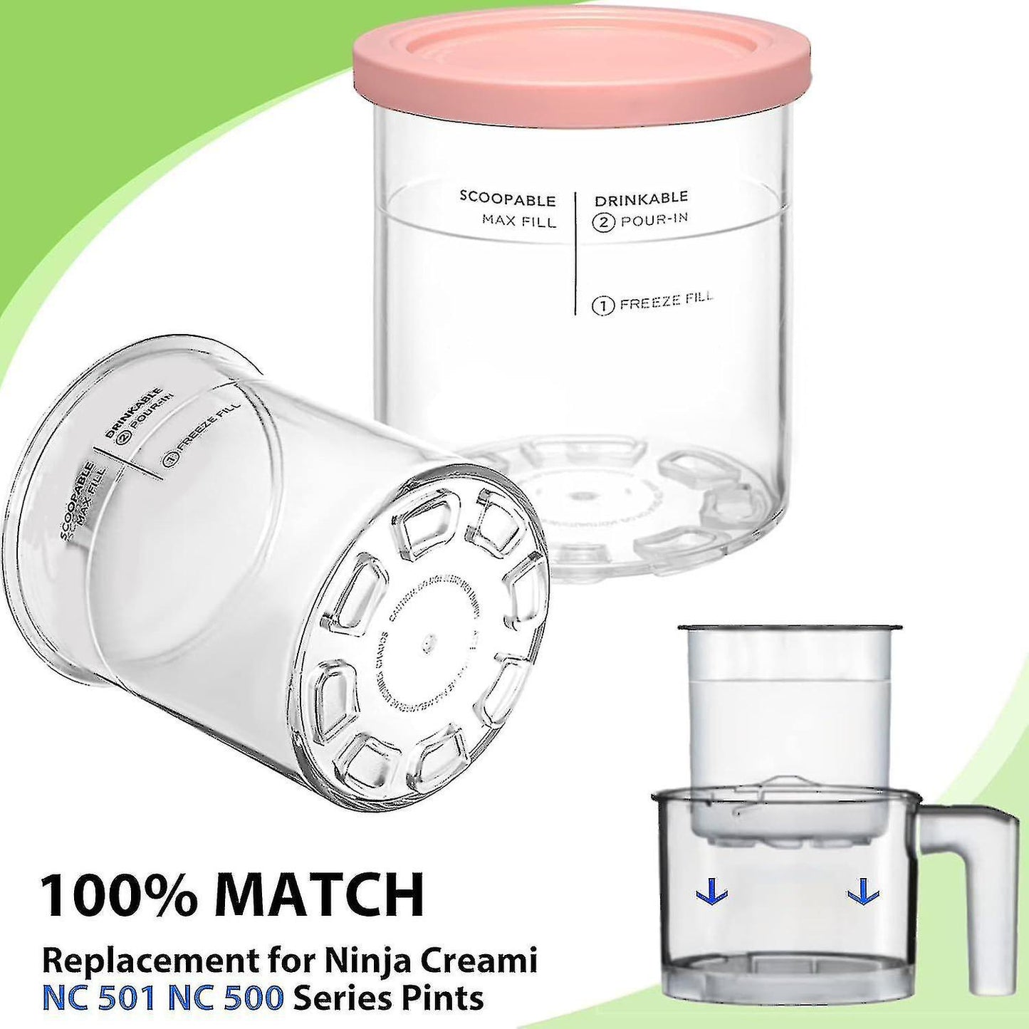 (Y)For Ninja Creami Deluxe Pint Glasses and Lids, 4 Replacement Pint Glasses and Lids for Ninja Nc501 Nc500 Series Ice Cream Makers