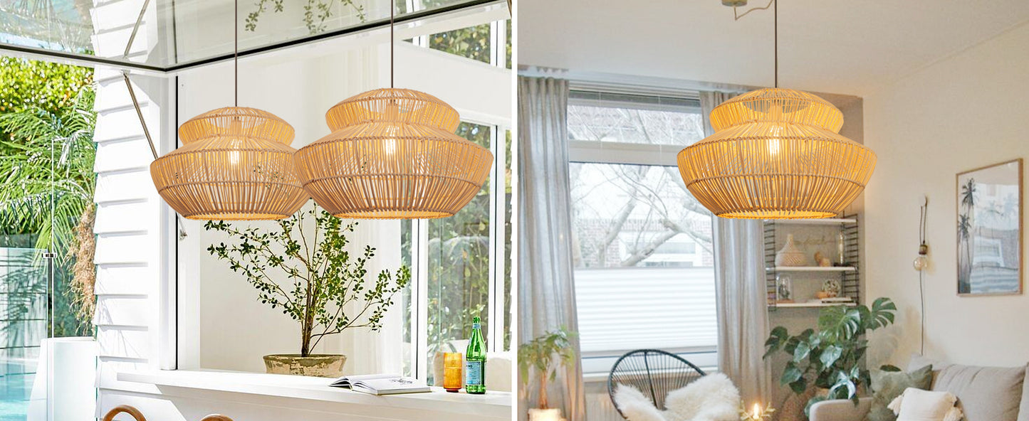 (Q)Handmade Rattan Pendant Light,,Rustic Style Rattan Pendant Light,Rattan Dome Decoration,Suitable for Living Room,Dining Room,Coffee Shop