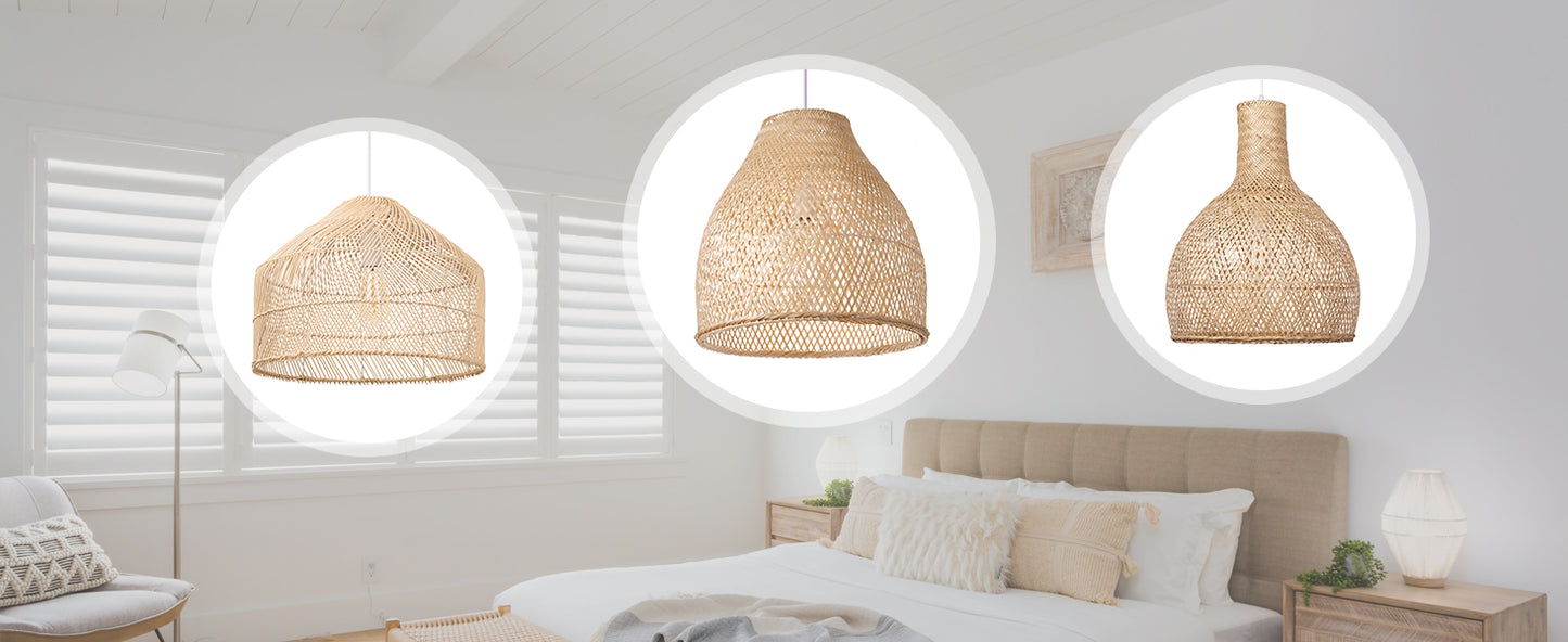 (Q)Handmade Woven Bamboo Pendant Light,Bohemian Style Cage Lampshade Pendant Light, Suitable for Restaurants,Bedrooms, Farmhouses