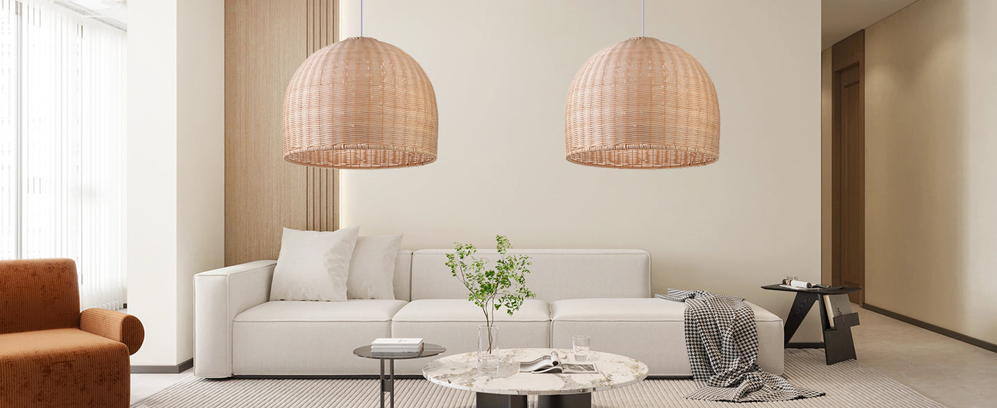 (Q)18 Inch Handmade Pendant Light, Bohemian Style Dome Shaped Lampshade Rattan Pendant Light, Suitable for Dining Rooms, Bedrooms, Living Rooms