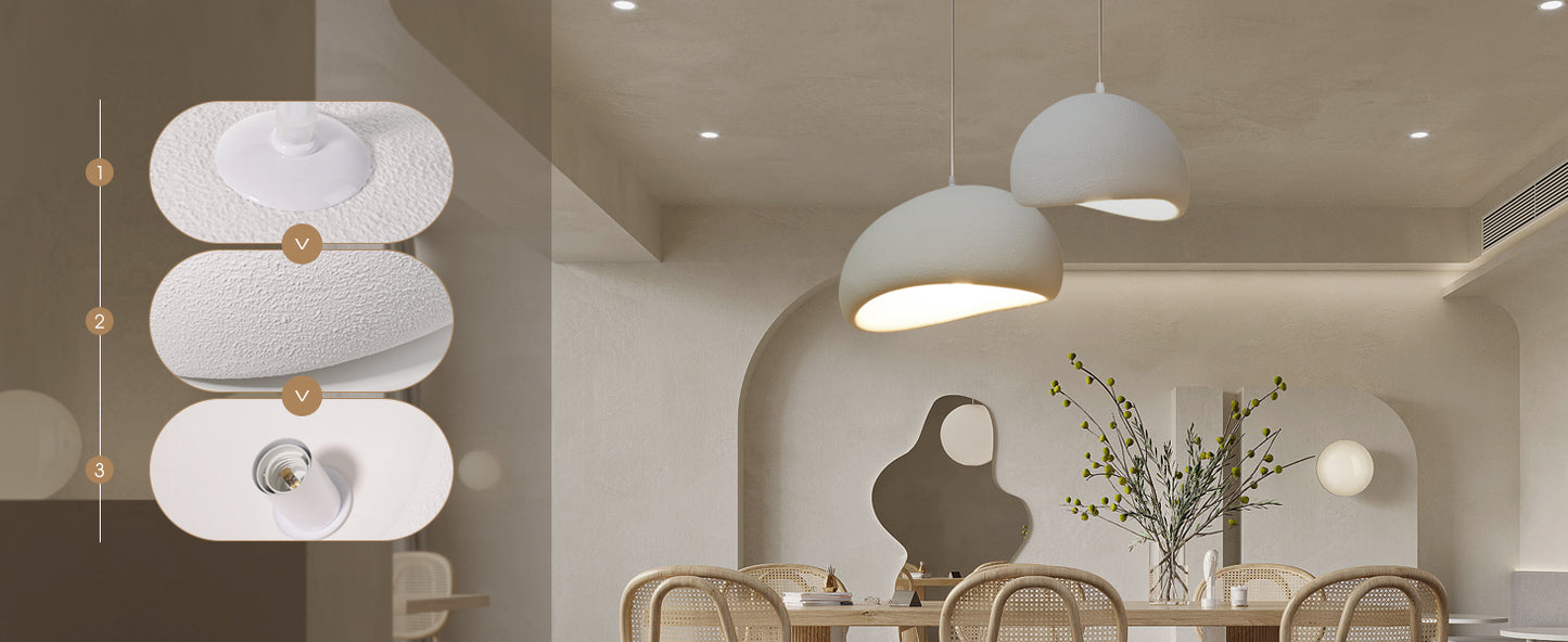 (M)Wabi Sabi Pendant Lighting Polystyrene White Chandelier Hanging Light Fixture for Dining Room Hall