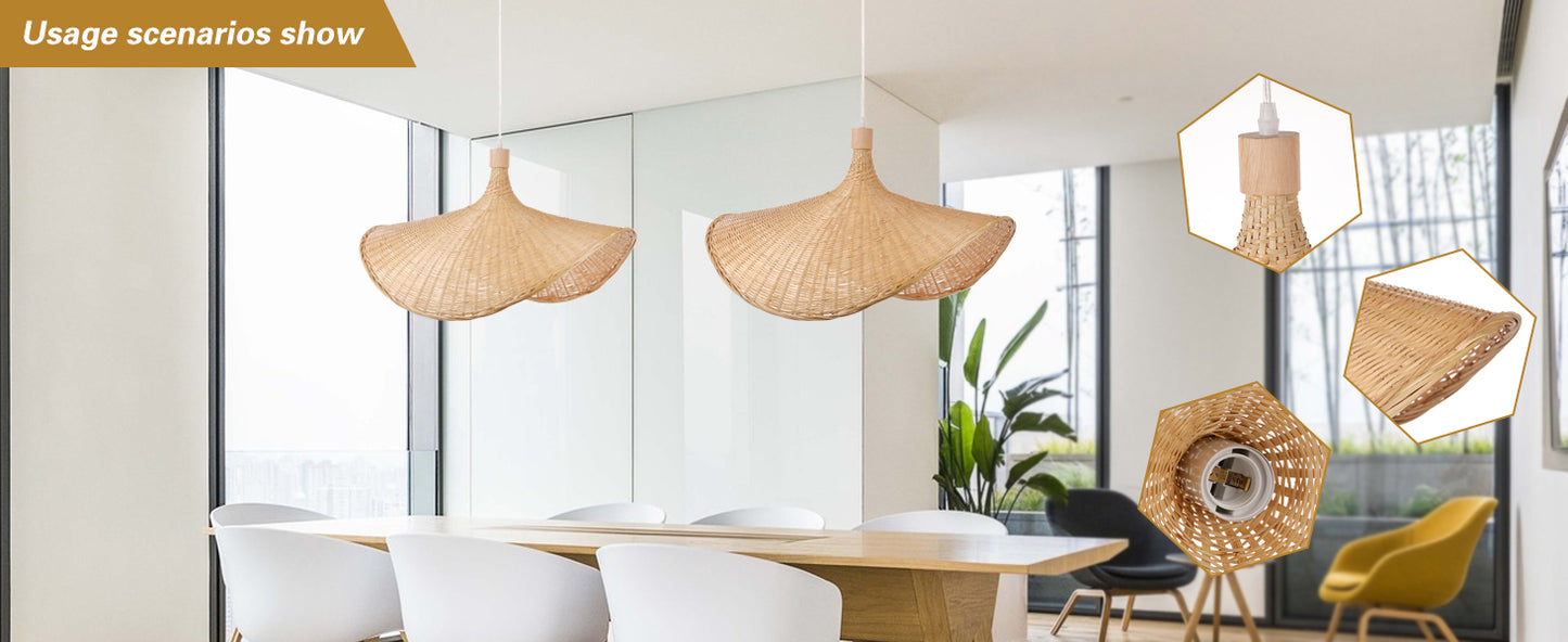 (Q)Handmade Bamboo Pendant Light, Bohemian Style Bamboo Fan Lampshade Pendant Light, Suitable for Kitchen, Living Room, Bedroom