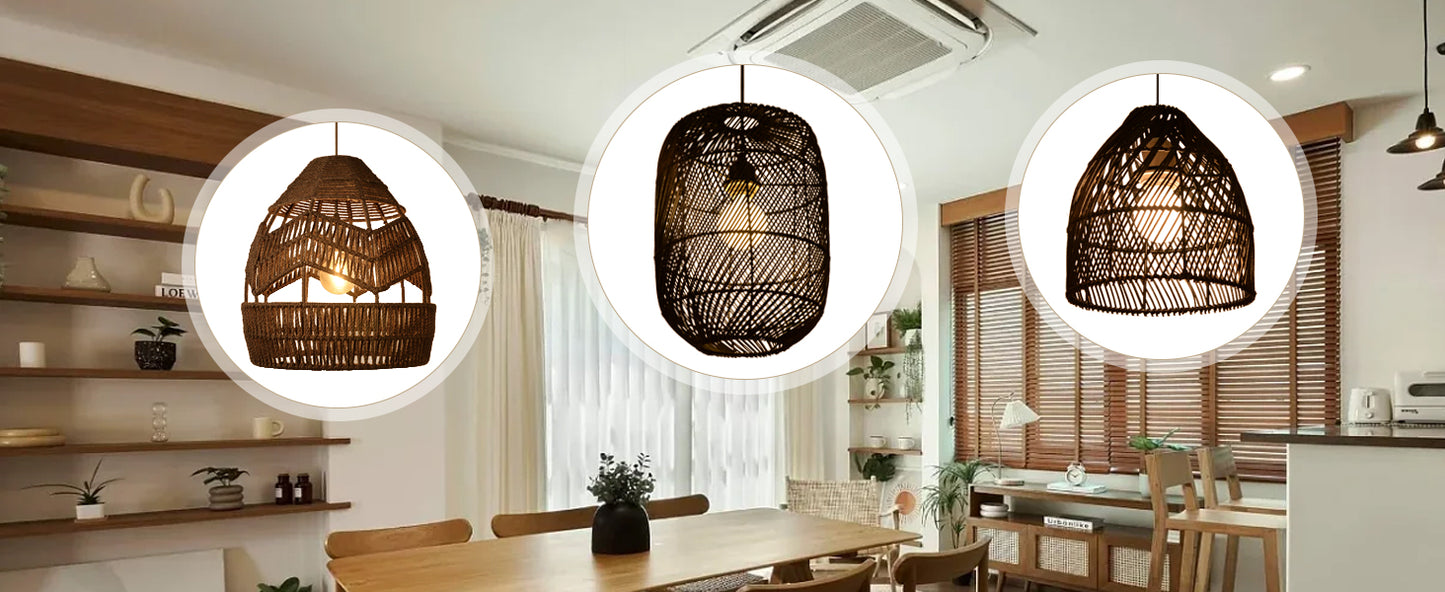 (Q)11.8 Inch Black Rattan Hand Woven Pendant Light, Bohemian Style Rattan Woven Pendant Light, Suitable for Bedrooms, Living Rooms, Kitchens