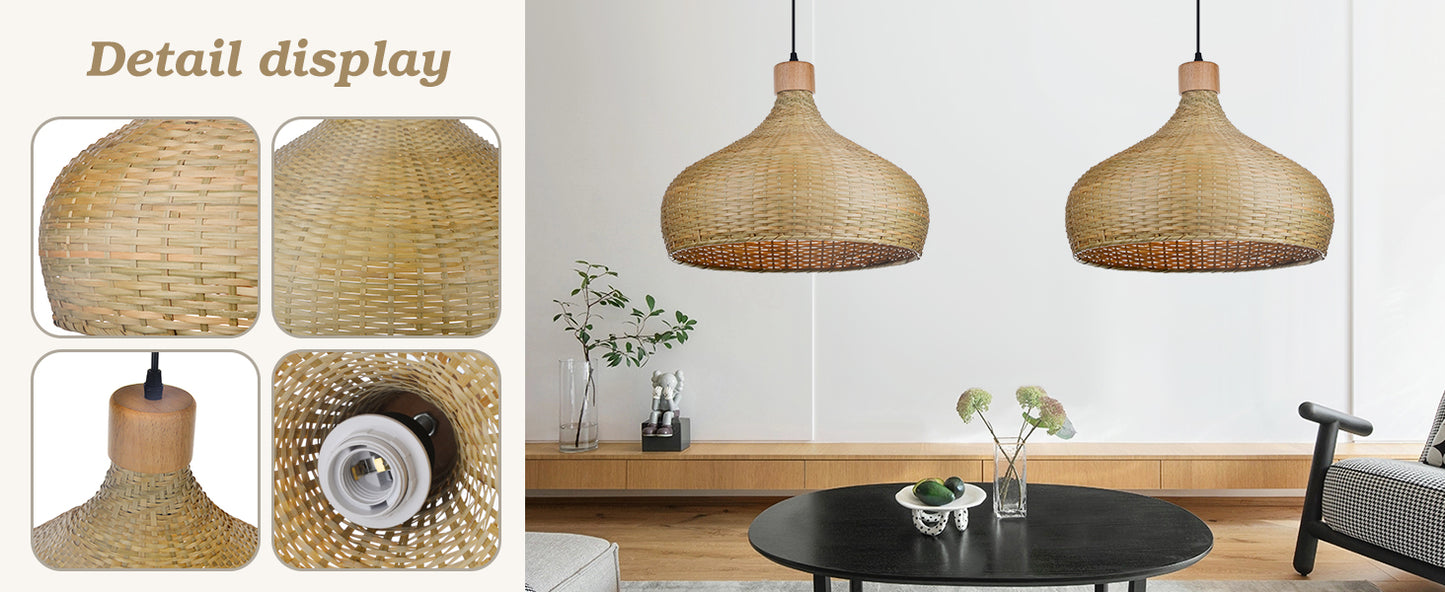 (Q)Handmade Bamboo Pendant Light, Modern Minimalist Style Bamboo Cage Pendant Light, Suitable for Living Rooms, Study Rooms, Dining Rooms