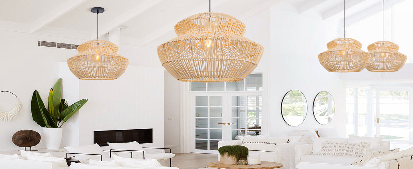 (Q)Handmade Rattan Pendant Light,,Rustic Style Rattan Pendant Light,Rattan Dome Decoration,Suitable for Living Room,Dining Room,Coffee Shop